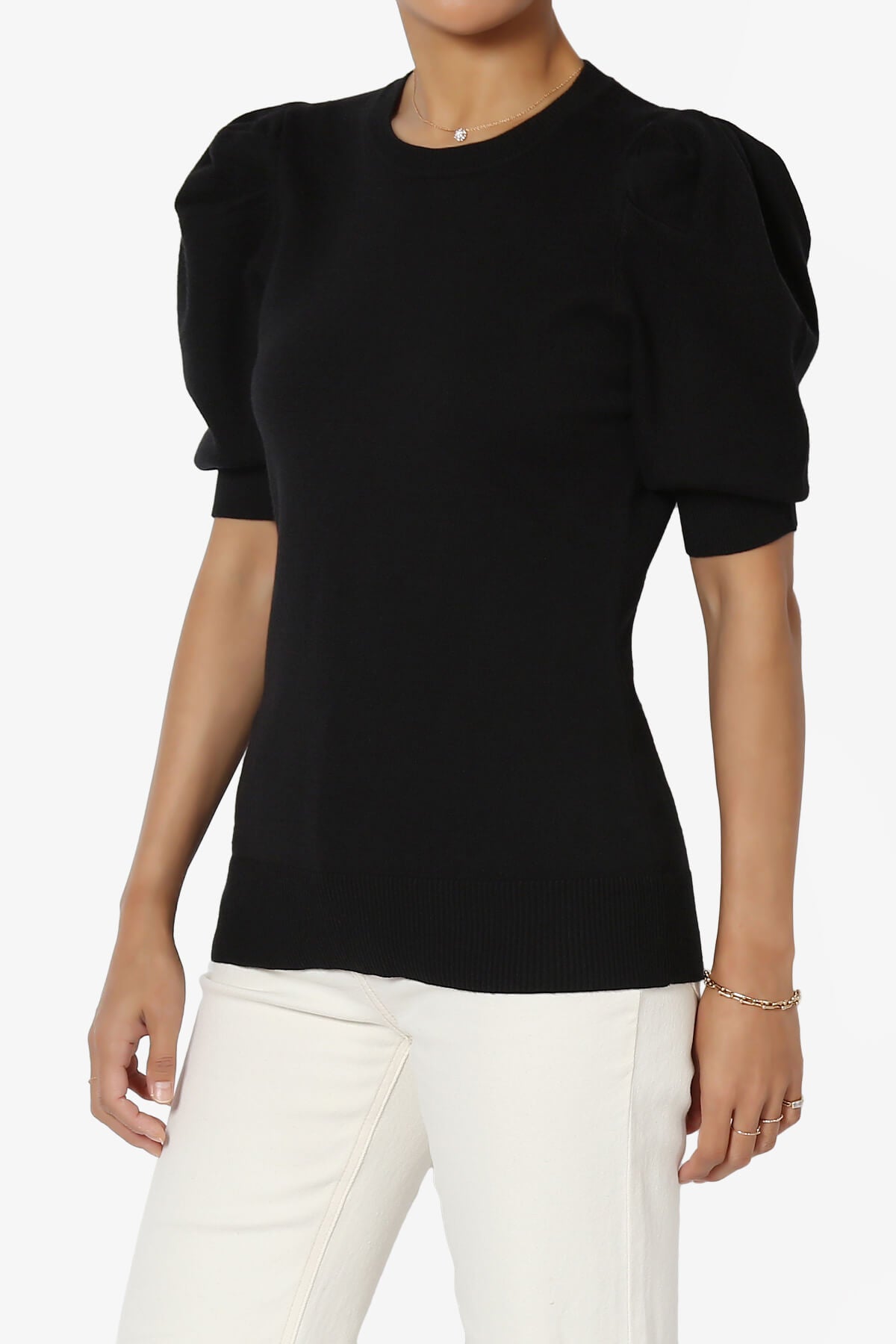 Isabella Puff Short Sleeve Knit Sweater BLACK_3