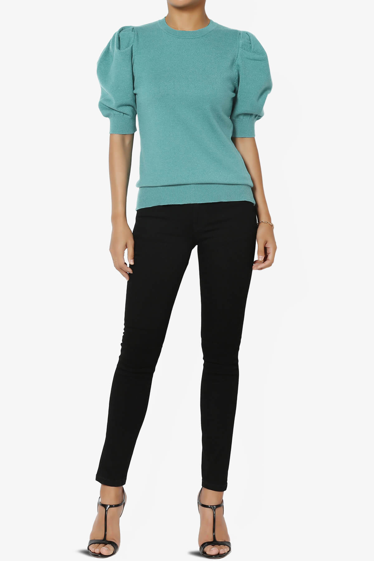 Isabella Puff Short Sleeve Knit Sweater DUSTY TEAL_6