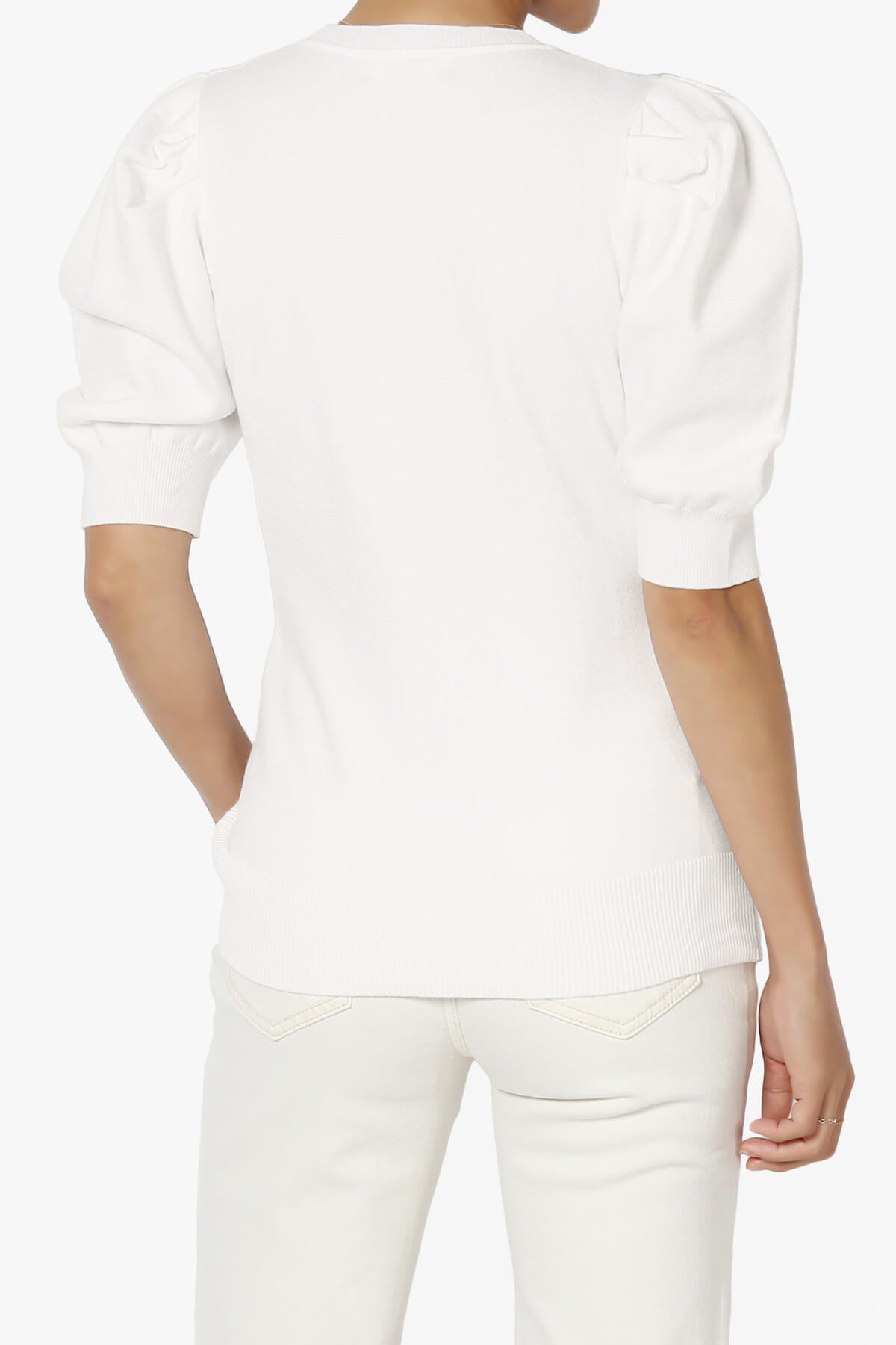 Isabella Puff Short Sleeve Knit Sweater IVORY_2