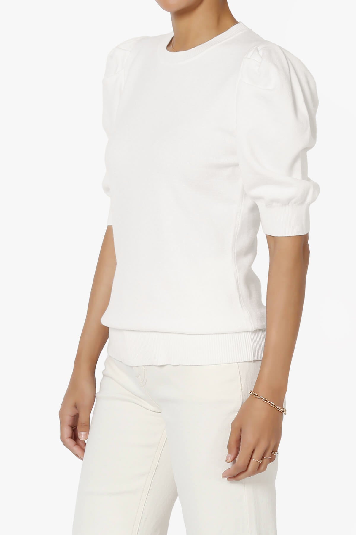 Isabella Puff Short Sleeve Knit Sweater IVORY_3