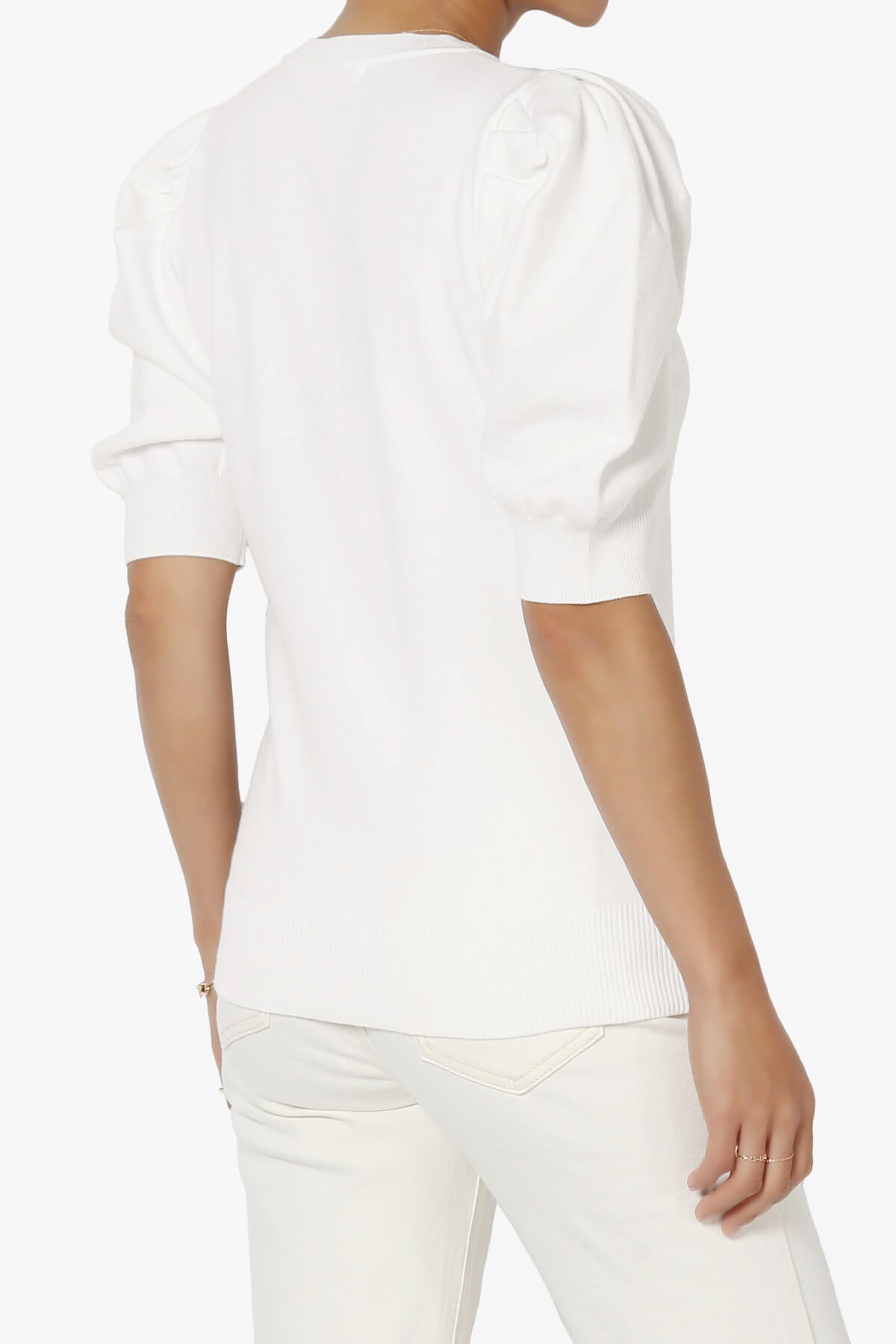 Isabella Puff Short Sleeve Knit Sweater IVORY_4