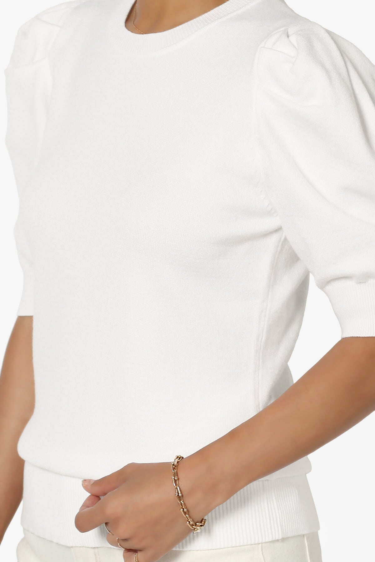 Isabella Puff Short Sleeve Knit Sweater IVORY_5