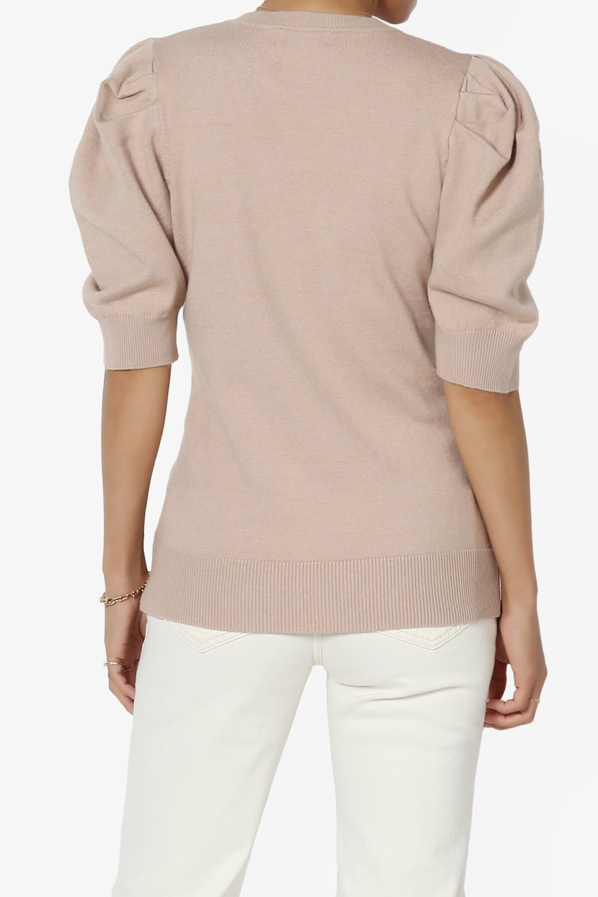 Isabella Puff Short Sleeve Knit Sweater LIGHT MOCHA_2