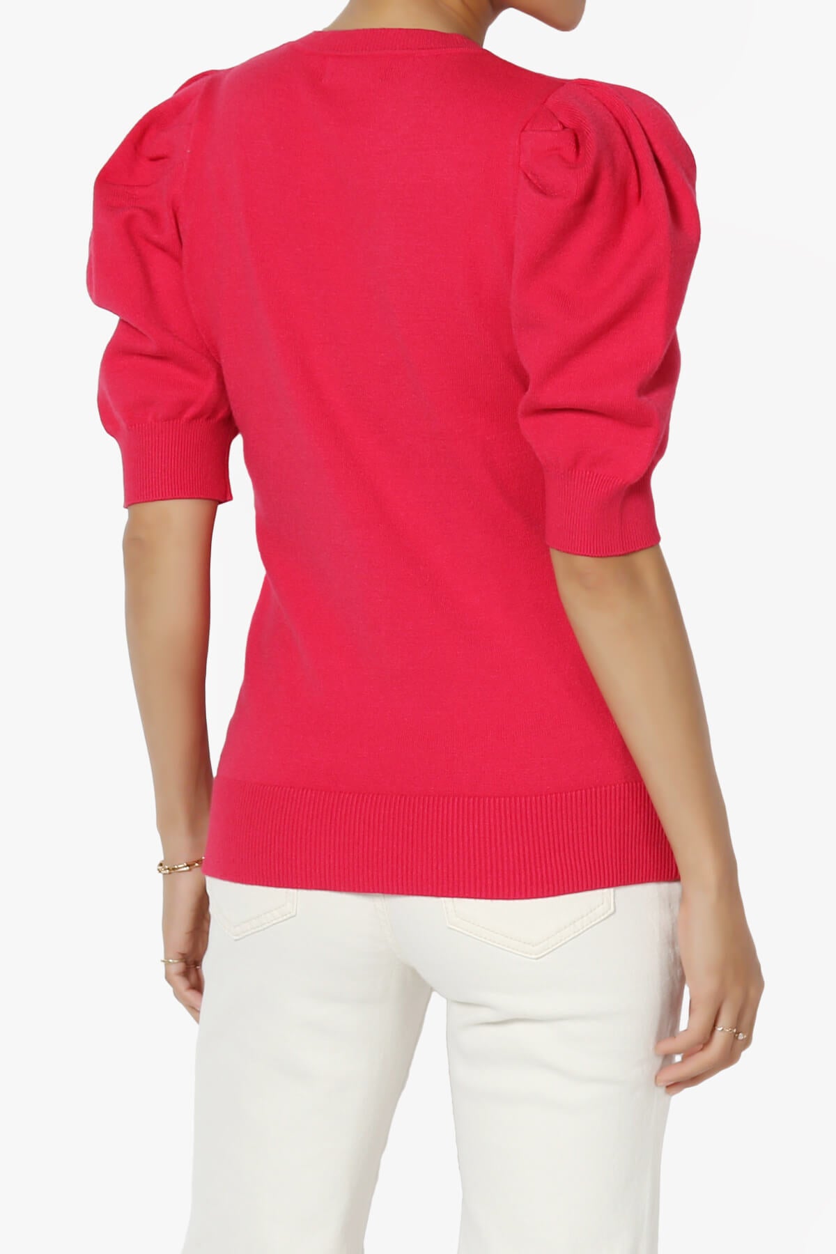 Isabella Puff Short Sleeve Knit Sweater MAGENTA_2