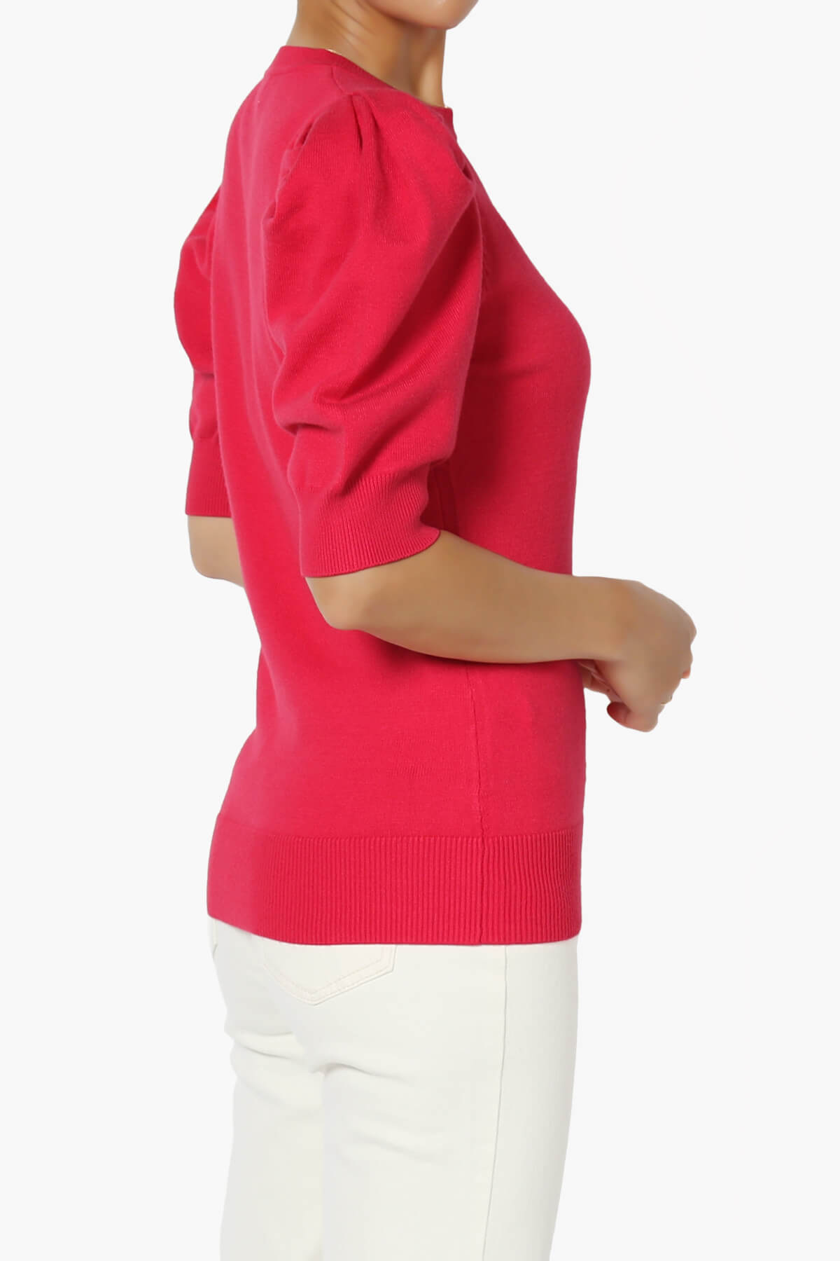 Isabella Puff Short Sleeve Knit Sweater MAGENTA_4
