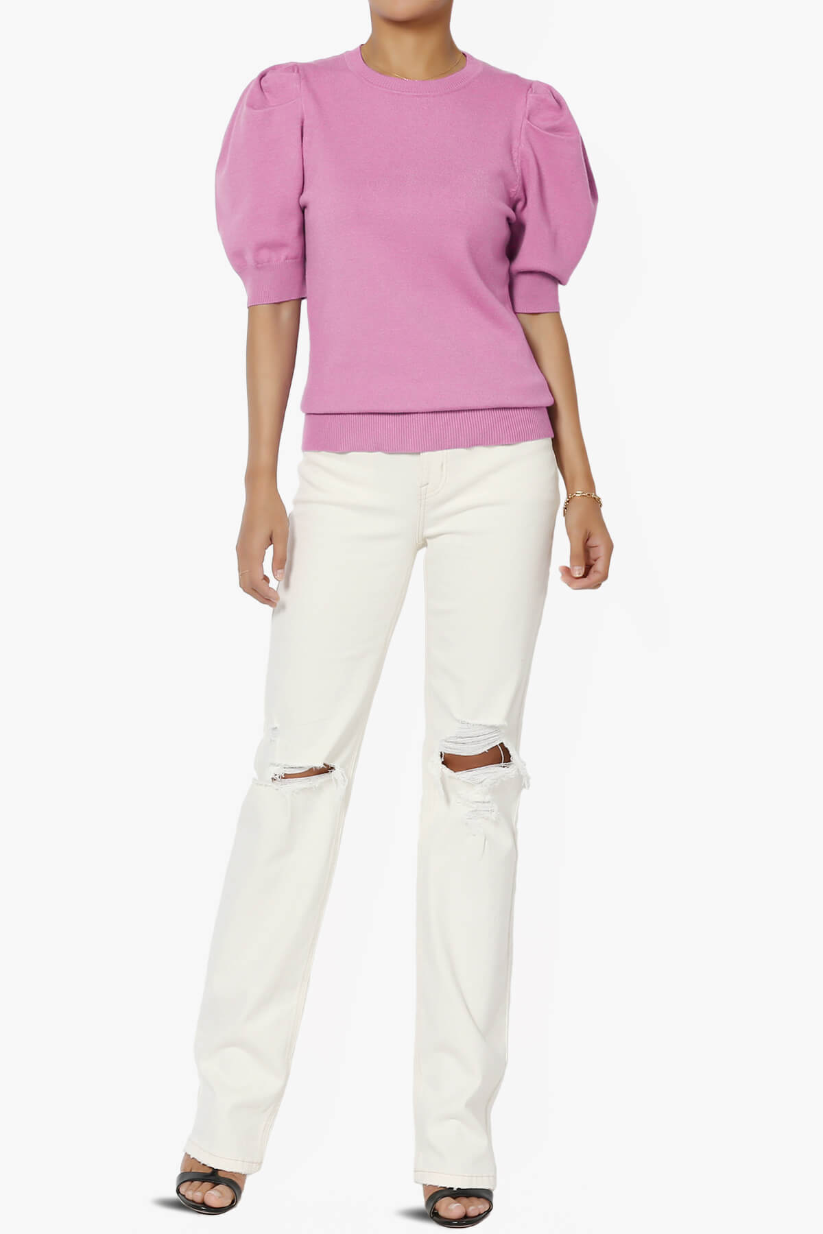 Isabella Puff Short Sleeve Knit Sweater MAUVE_6