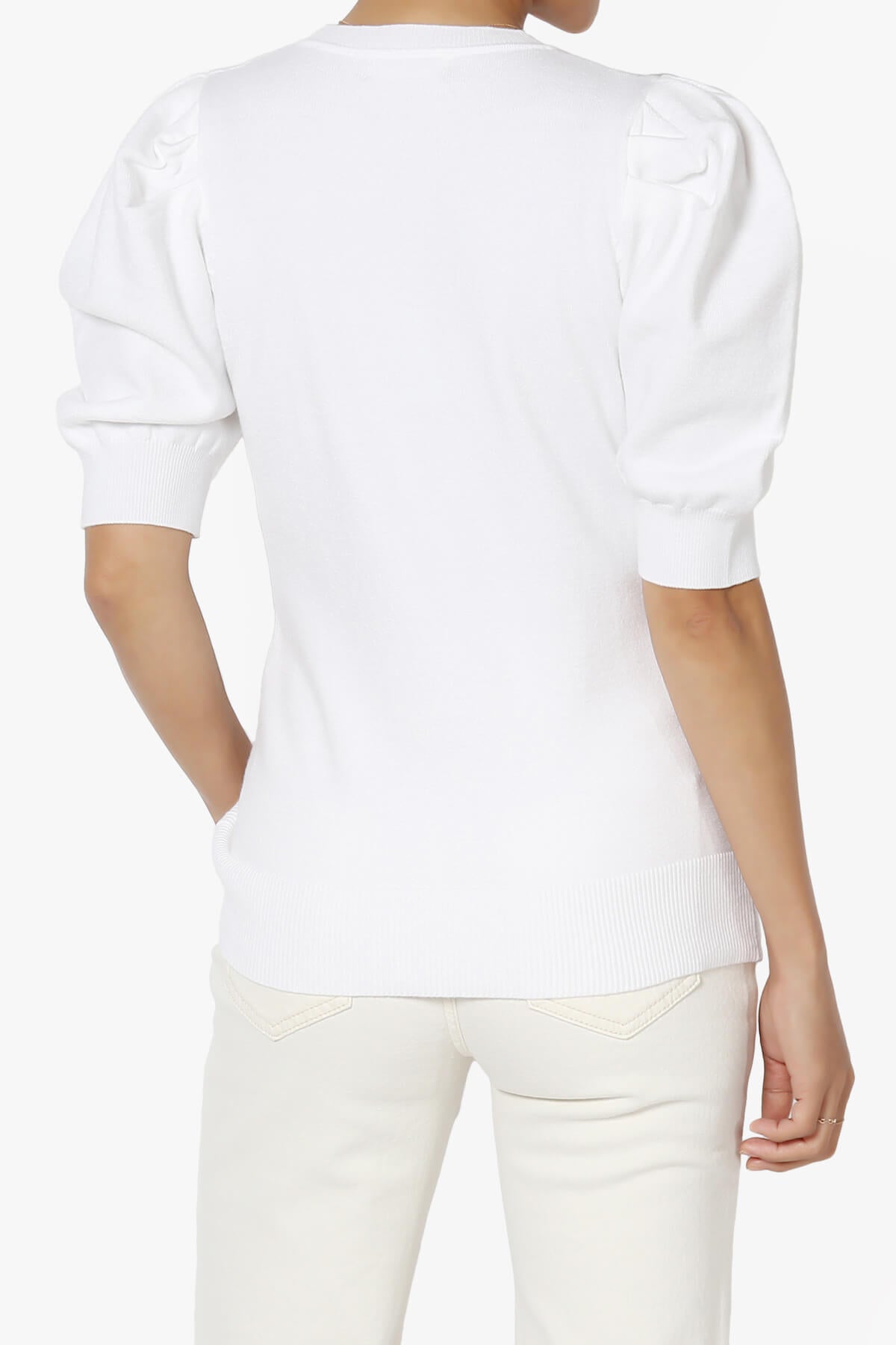 Isabella Puff Short Sleeve Knit Sweater OFF WHITE_2