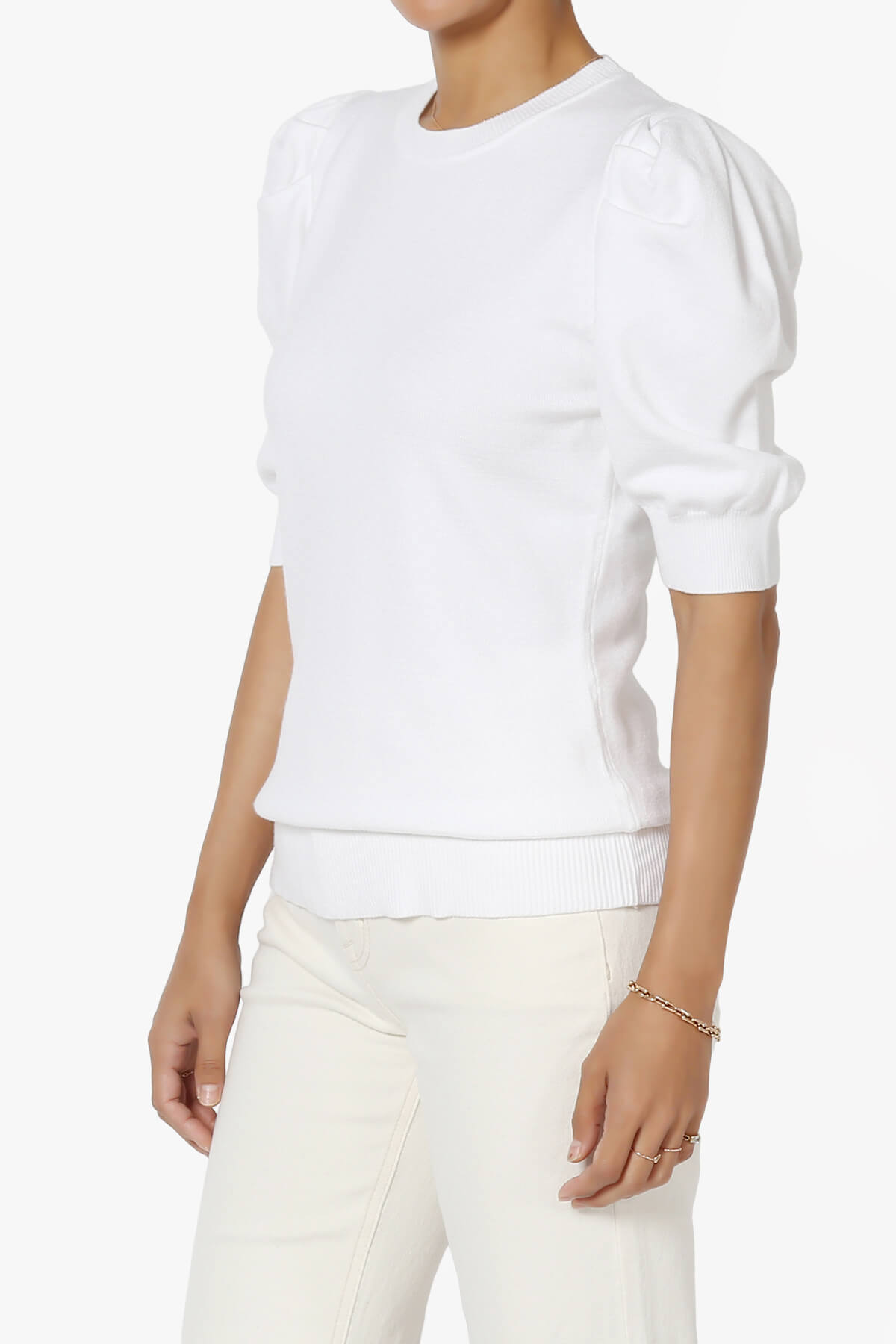 Isabella Puff Short Sleeve Knit Sweater OFF WHITE_3
