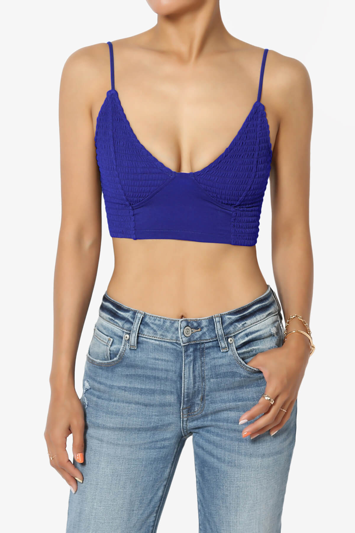 Jennie Smocked Triangle Bralette BRIGHT BLUE_1