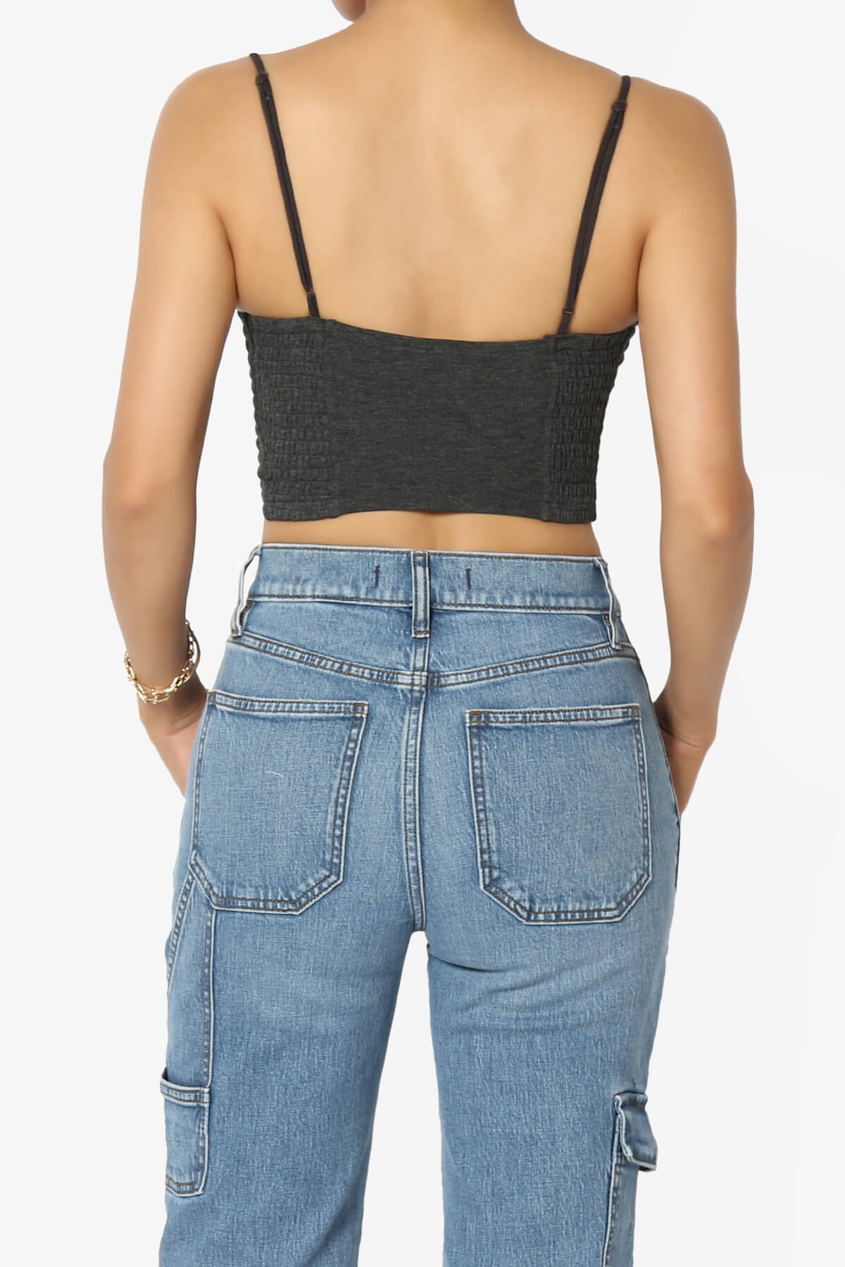 Jennie Smocked Triangle Bralette CHARCOAL_2