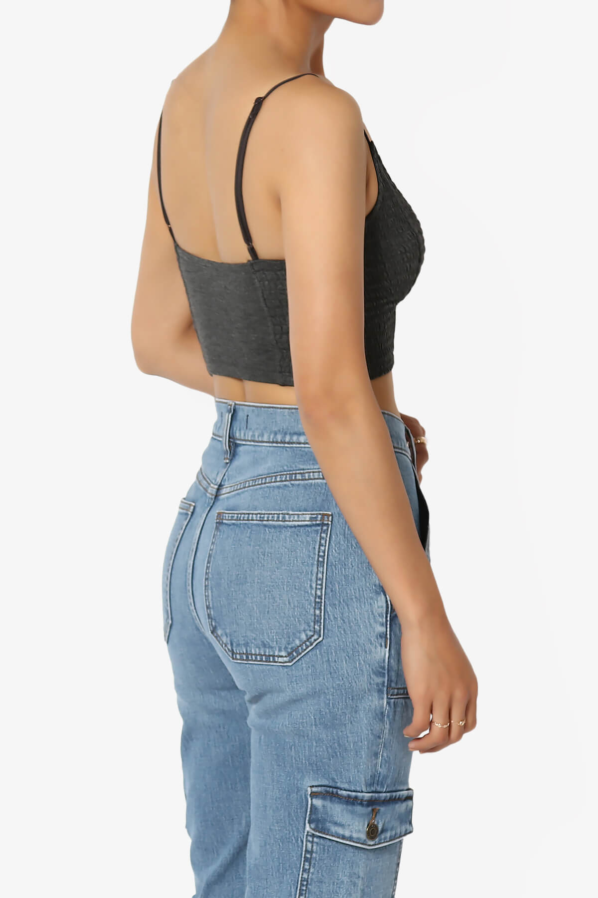 Jennie Smocked Triangle Bralette CHARCOAL_4