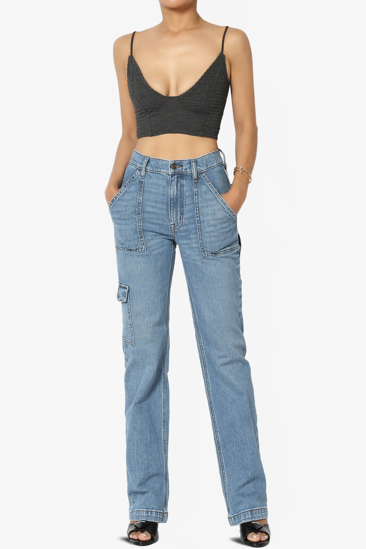 Jennie Smocked Triangle Bralette CHARCOAL_6