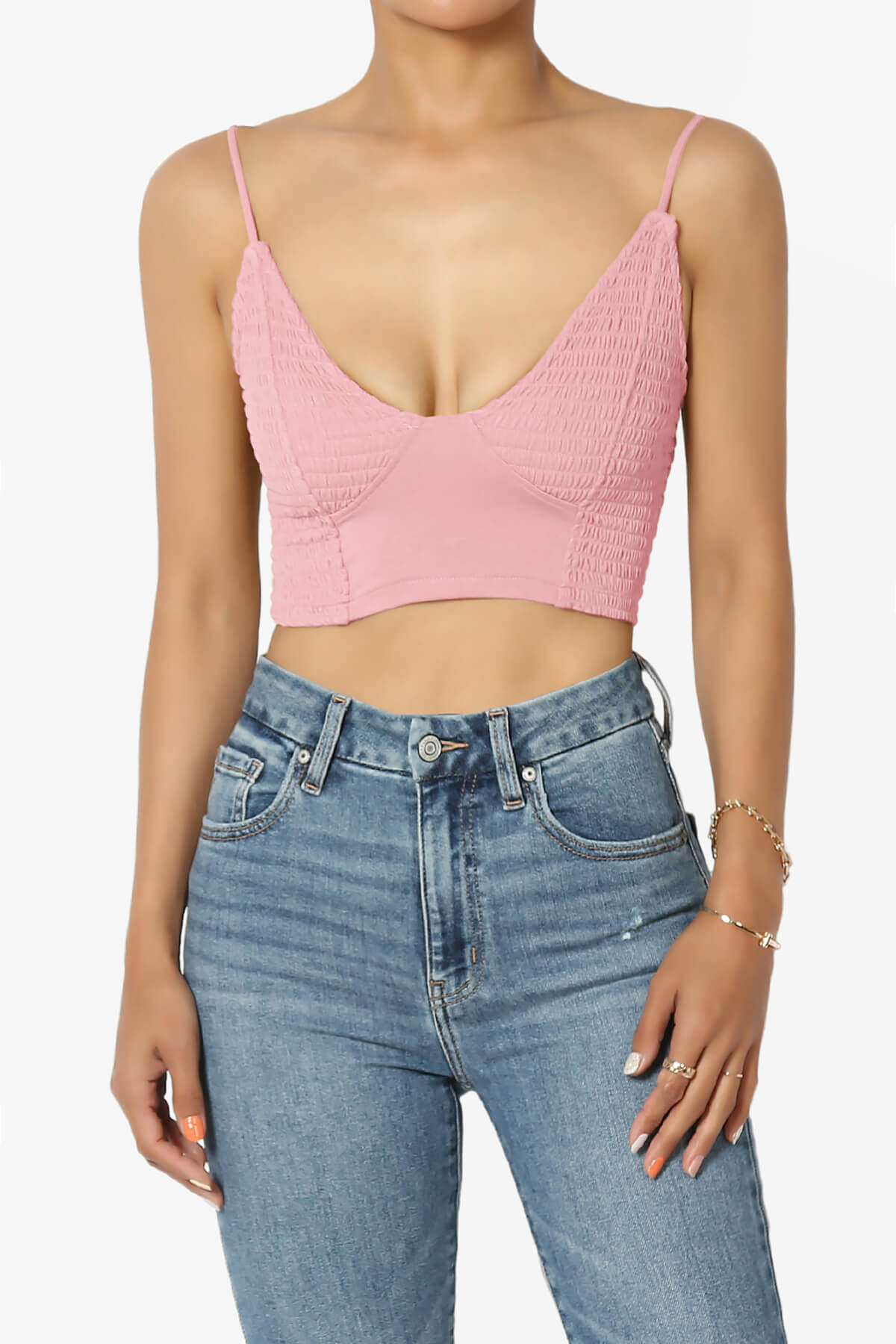 Jennie Smocked Triangle Bralette DARK PINK_1