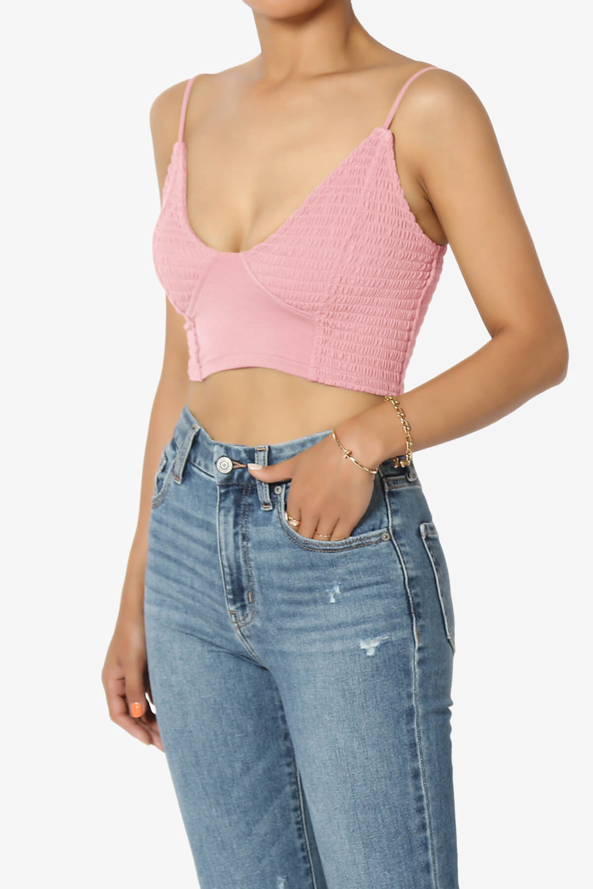 Jennie Smocked Triangle Bralette DARK PINK_3