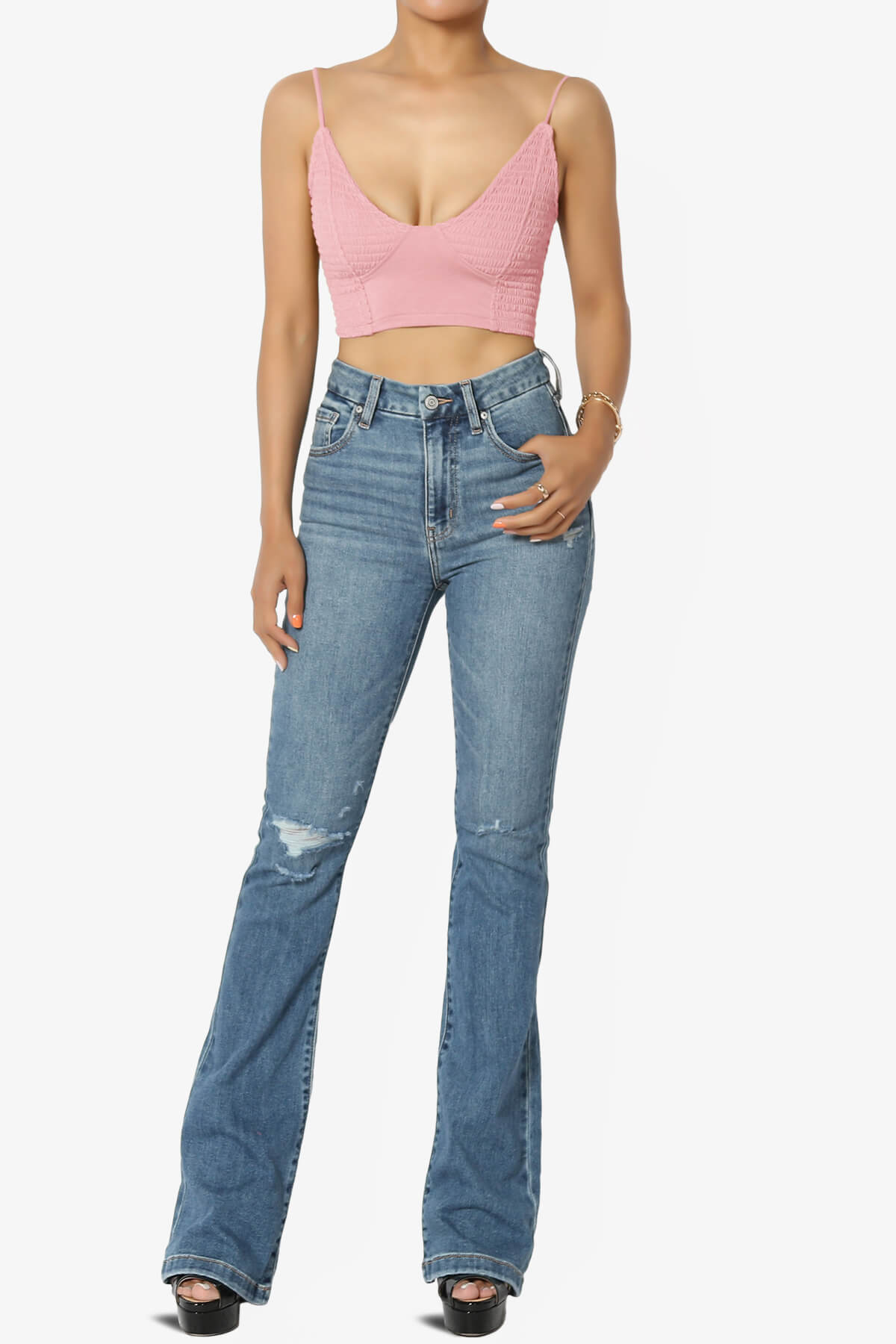 Jennie Smocked Triangle Bralette DARK PINK_6