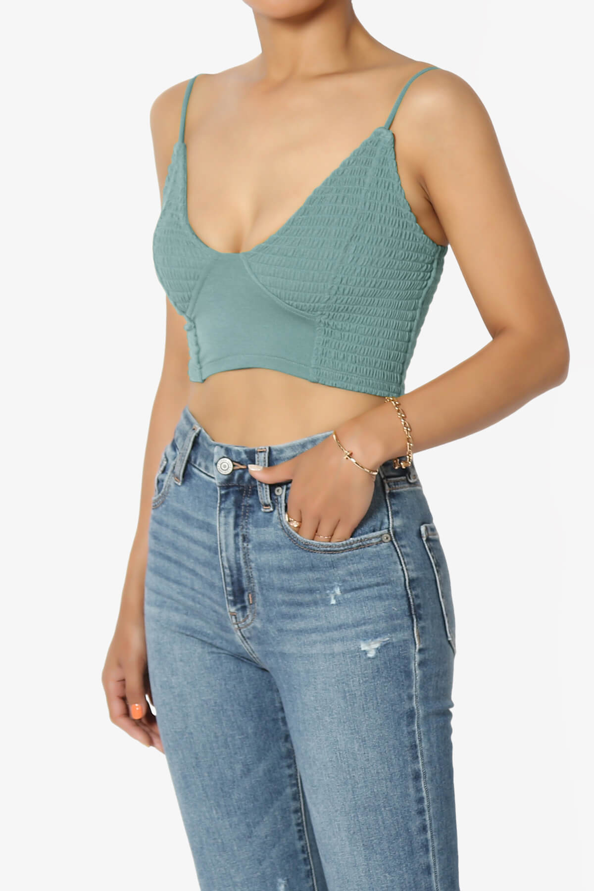 Jennie Smocked Triangle Bralette DUSTY BLUE_3
