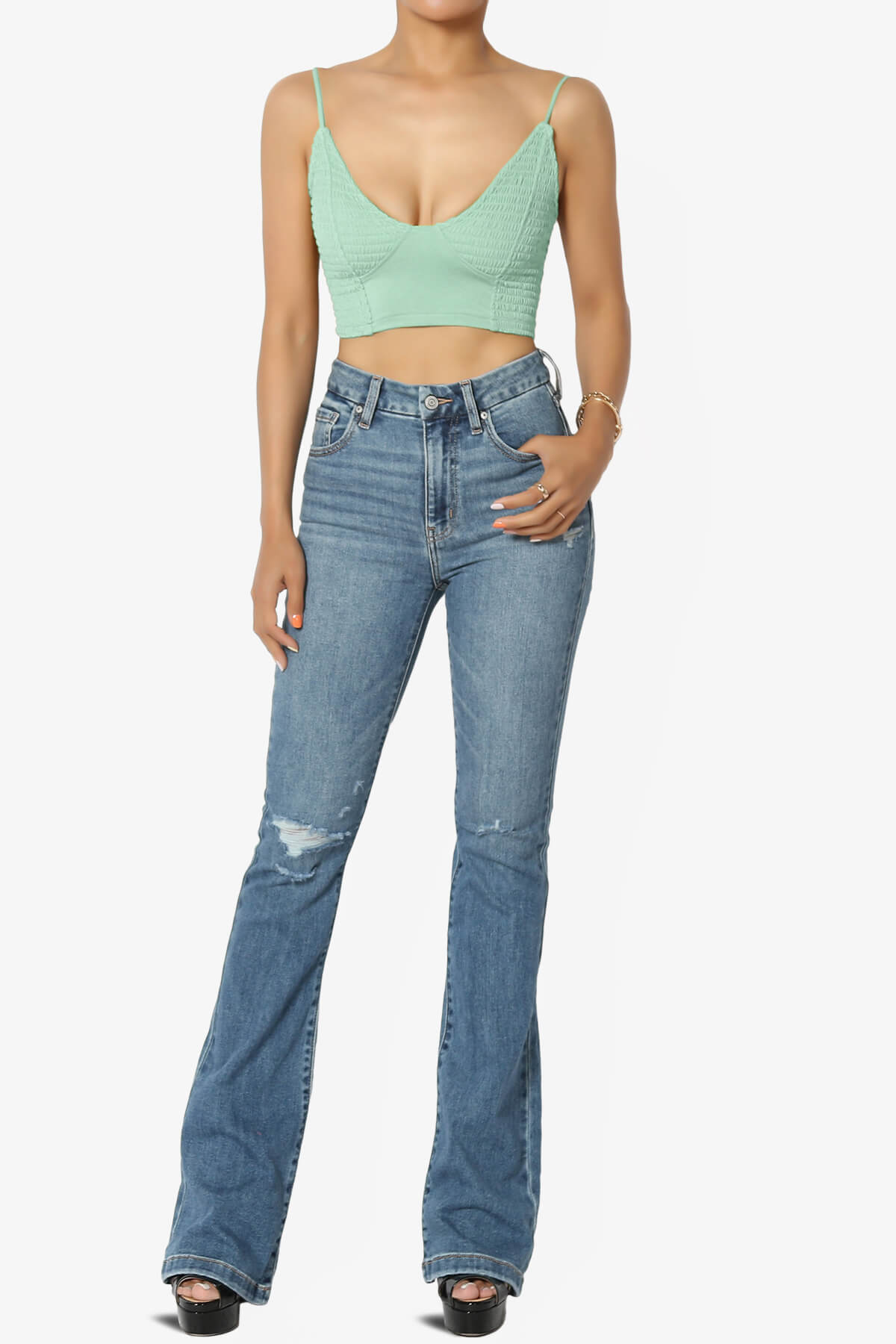 Jennie Smocked Triangle Bralette DUSTY GREEN_6