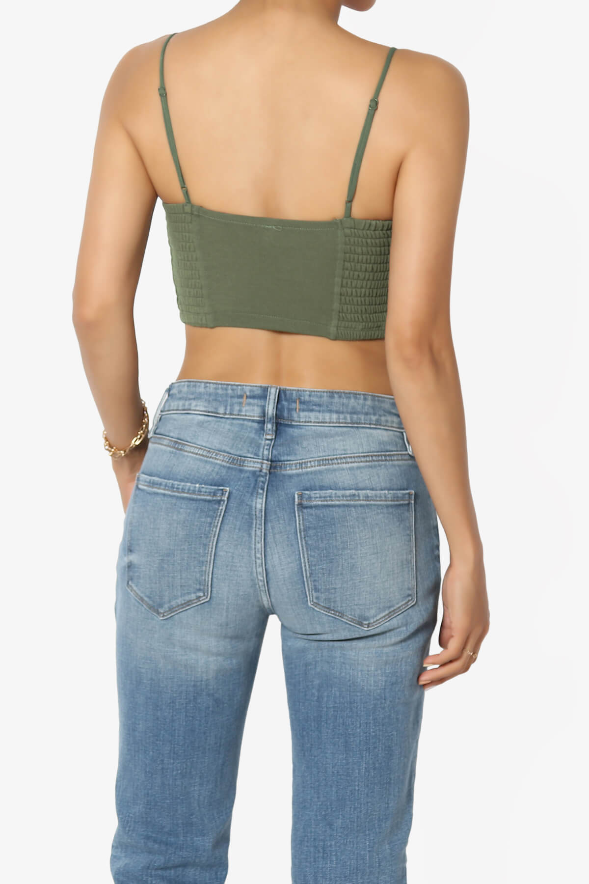Jennie Smocked Triangle Bralette DUSTY OLIVE_2