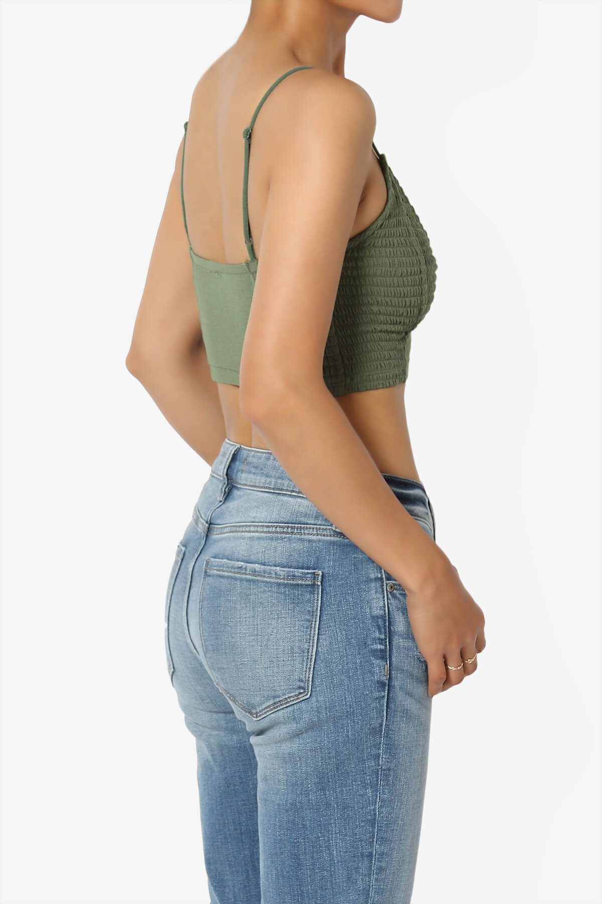 Jennie Smocked Triangle Bralette DUSTY OLIVE_4