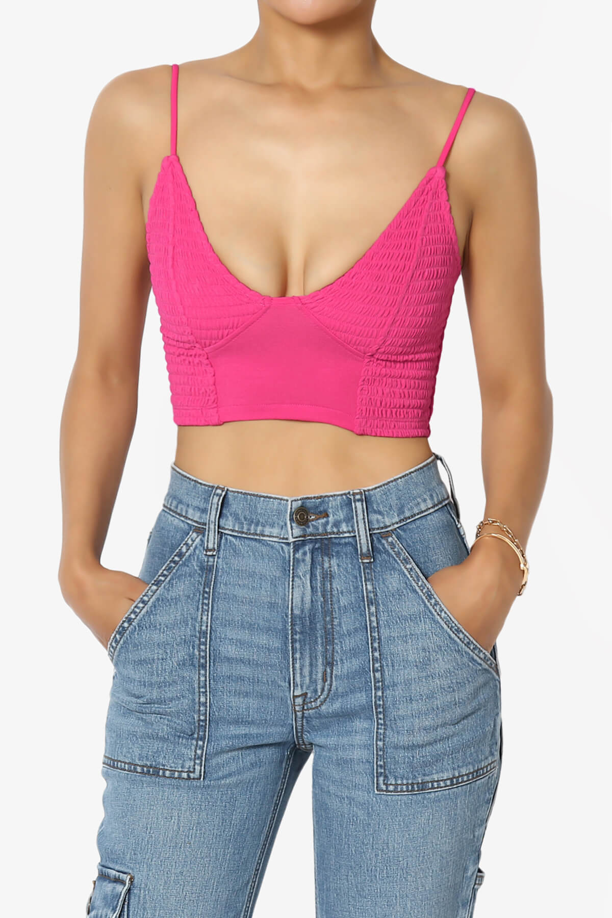 Jennie Smocked Triangle Bralette FUCHSIA_1