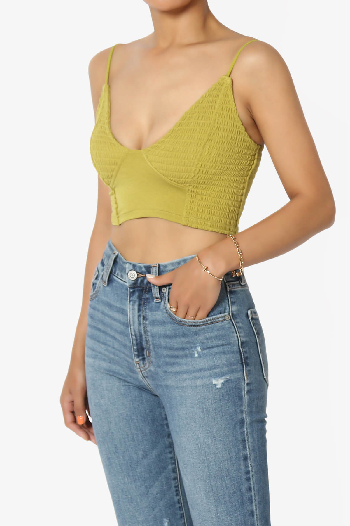 Jennie Smocked Triangle Bralette GOLDEN WASABI_3