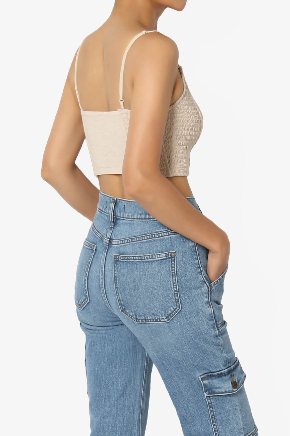 Jennie Smocked Triangle Bralette HEATHER BEIGE_4