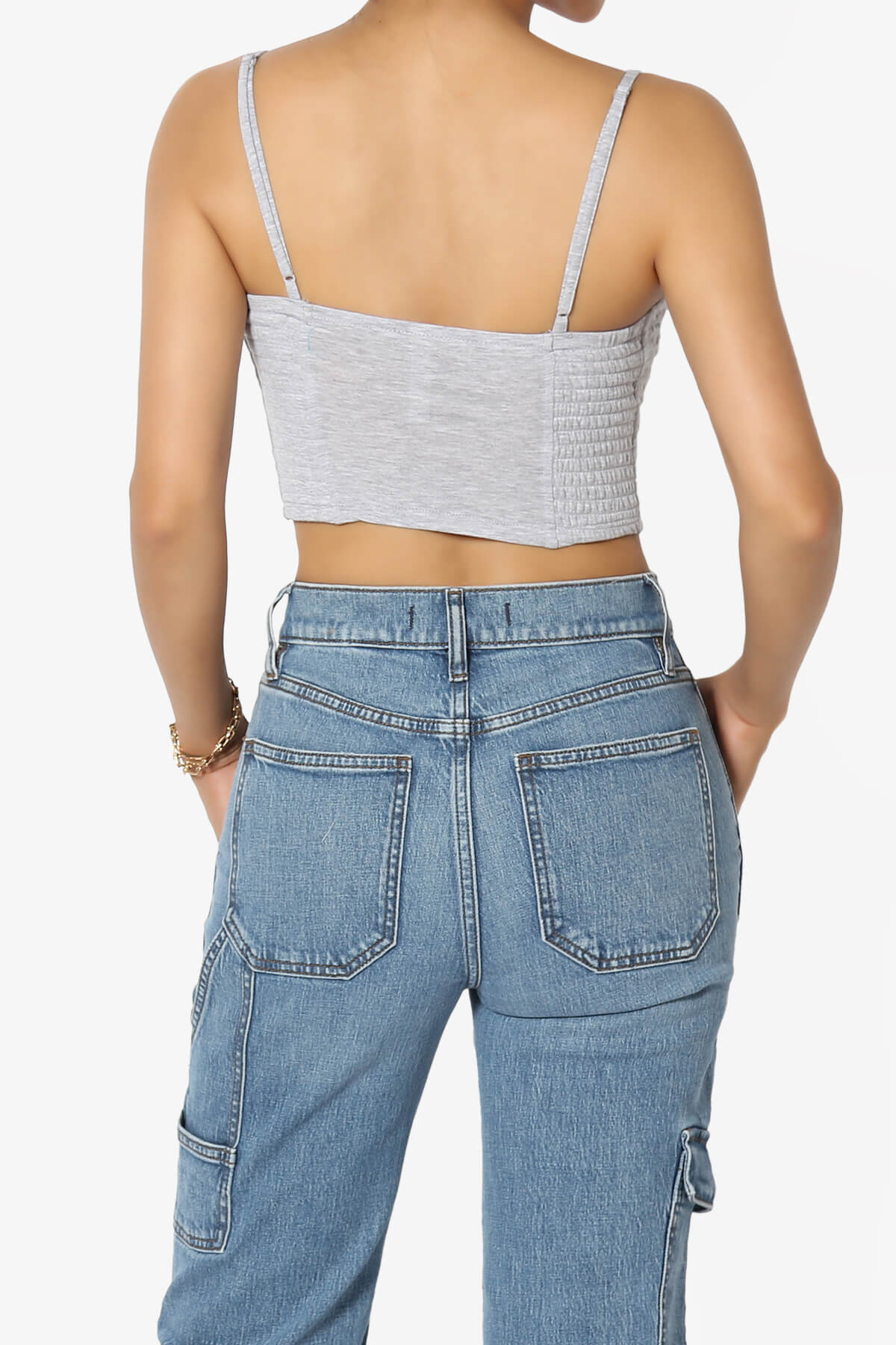 Jennie Smocked Triangle Bralette HEATHER GREY_2