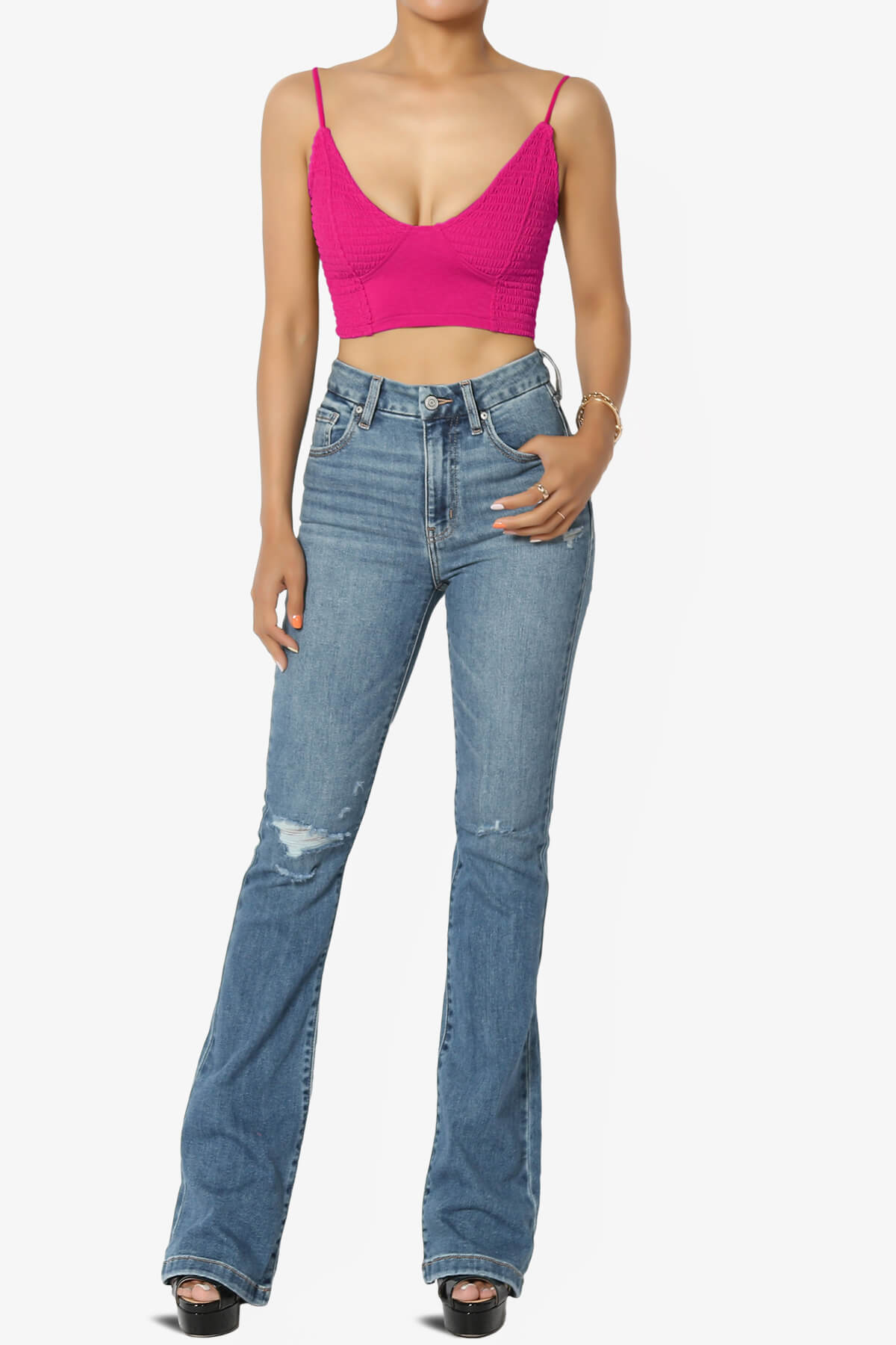 Jennie Smocked Triangle Bralette HOT PINK_6