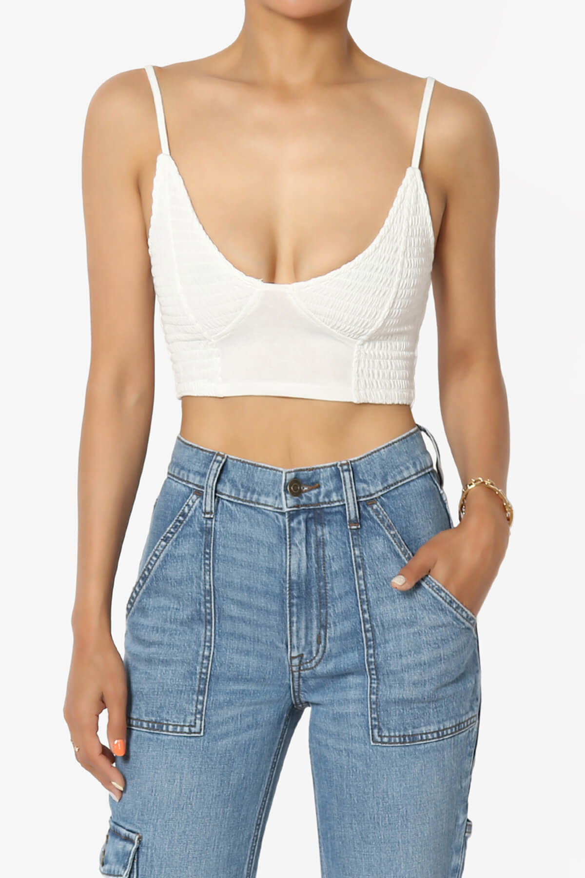 Jennie Smocked Triangle Bralette IVORY_1