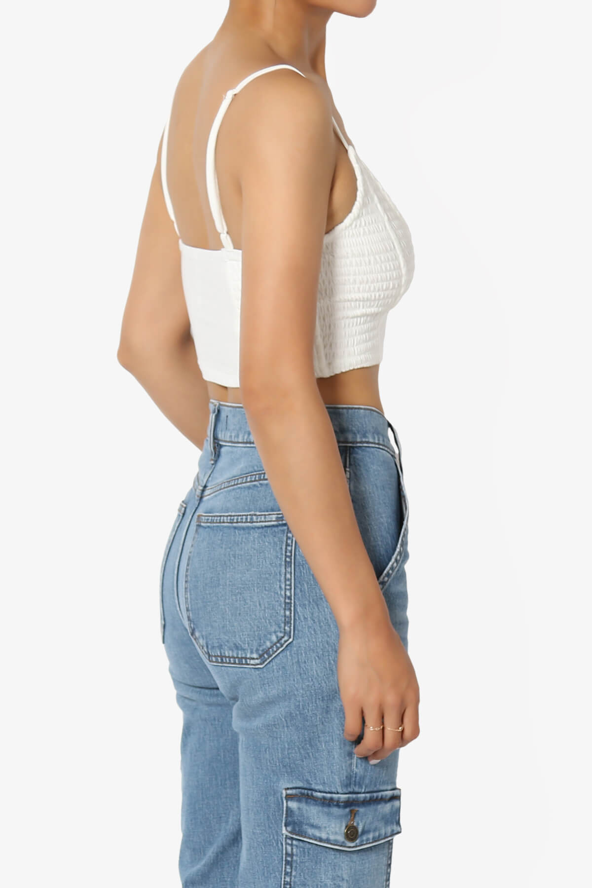 Jennie Smocked Triangle Bralette IVORY_4