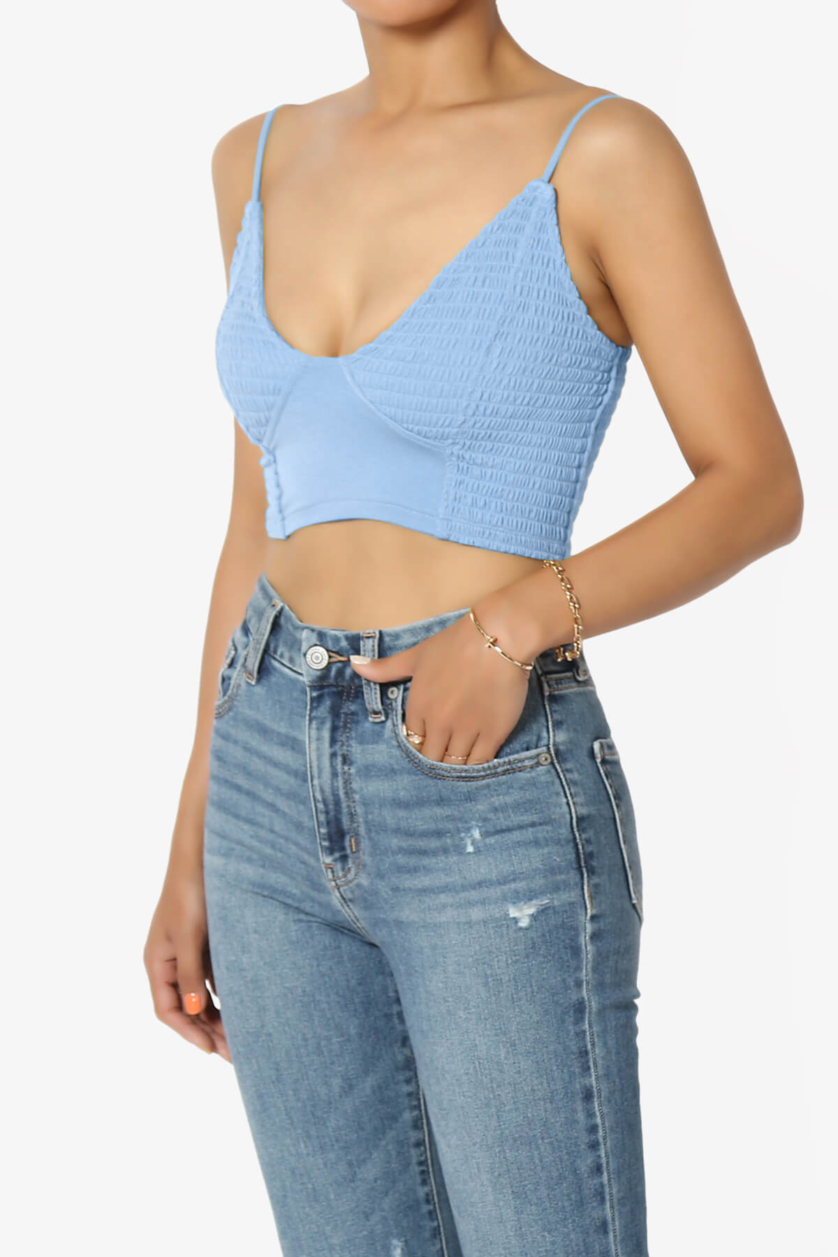 Jennie Smocked Triangle Bralette LIGHT BLUE_3