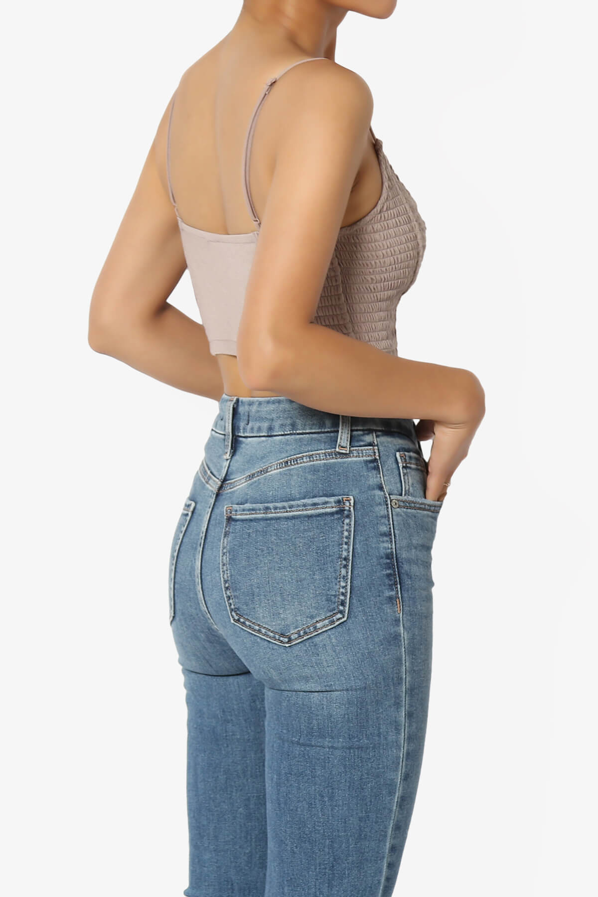 Jennie Smocked Triangle Bralette LIGHT MOCHA_4