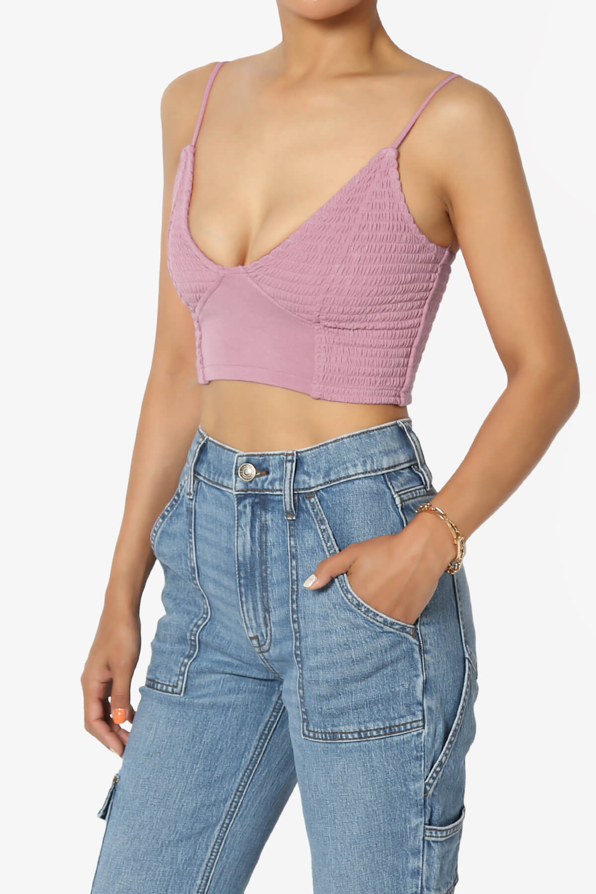 Jennie Smocked Triangle Bralette LIGHT ROSE_3