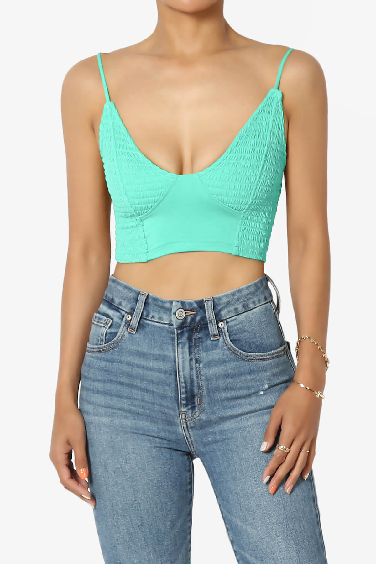 Jennie Smocked Triangle Bralette MINT_1
