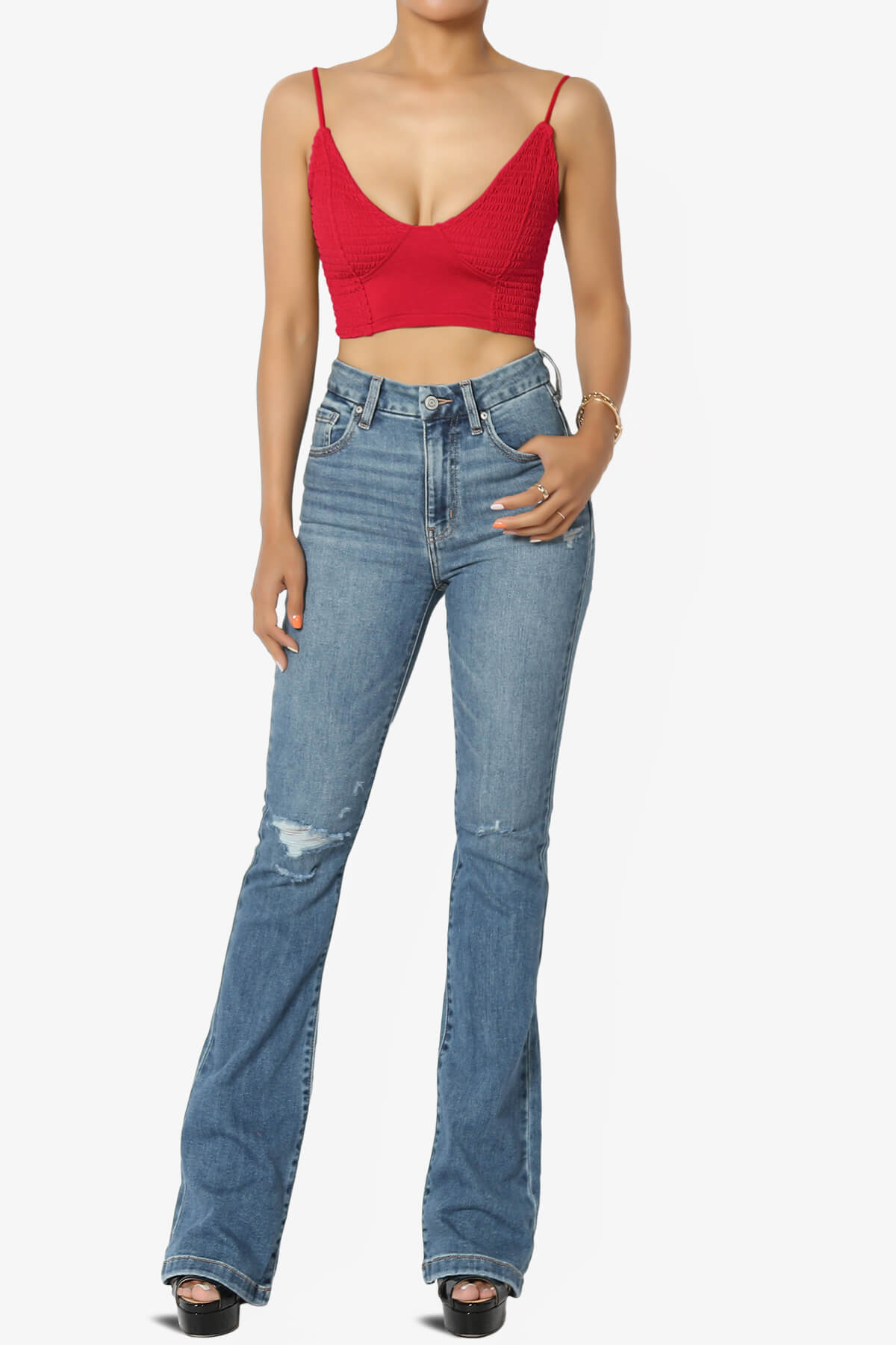 Jennie Smocked Triangle Bralette RED_6