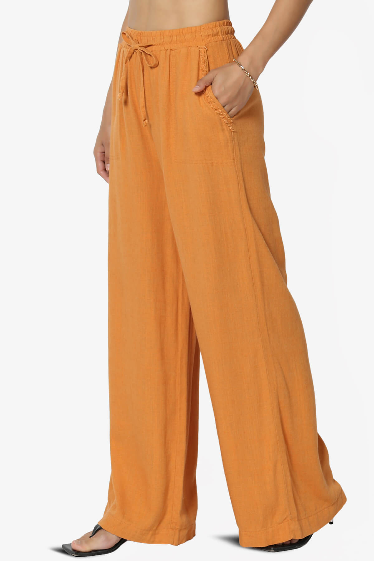 Jessica Drawstring Linen Pants APRICOT_3