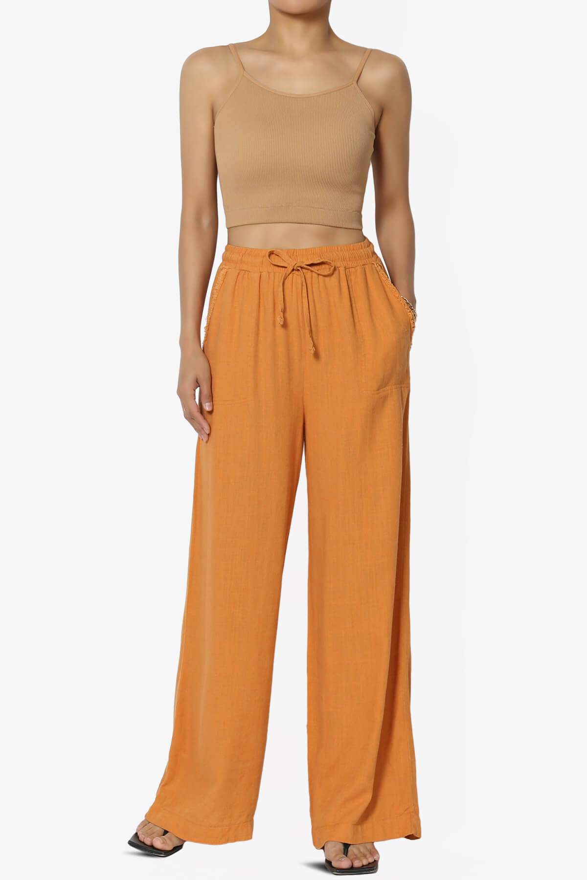 Jessica Drawstring Linen Pants APRICOT_6