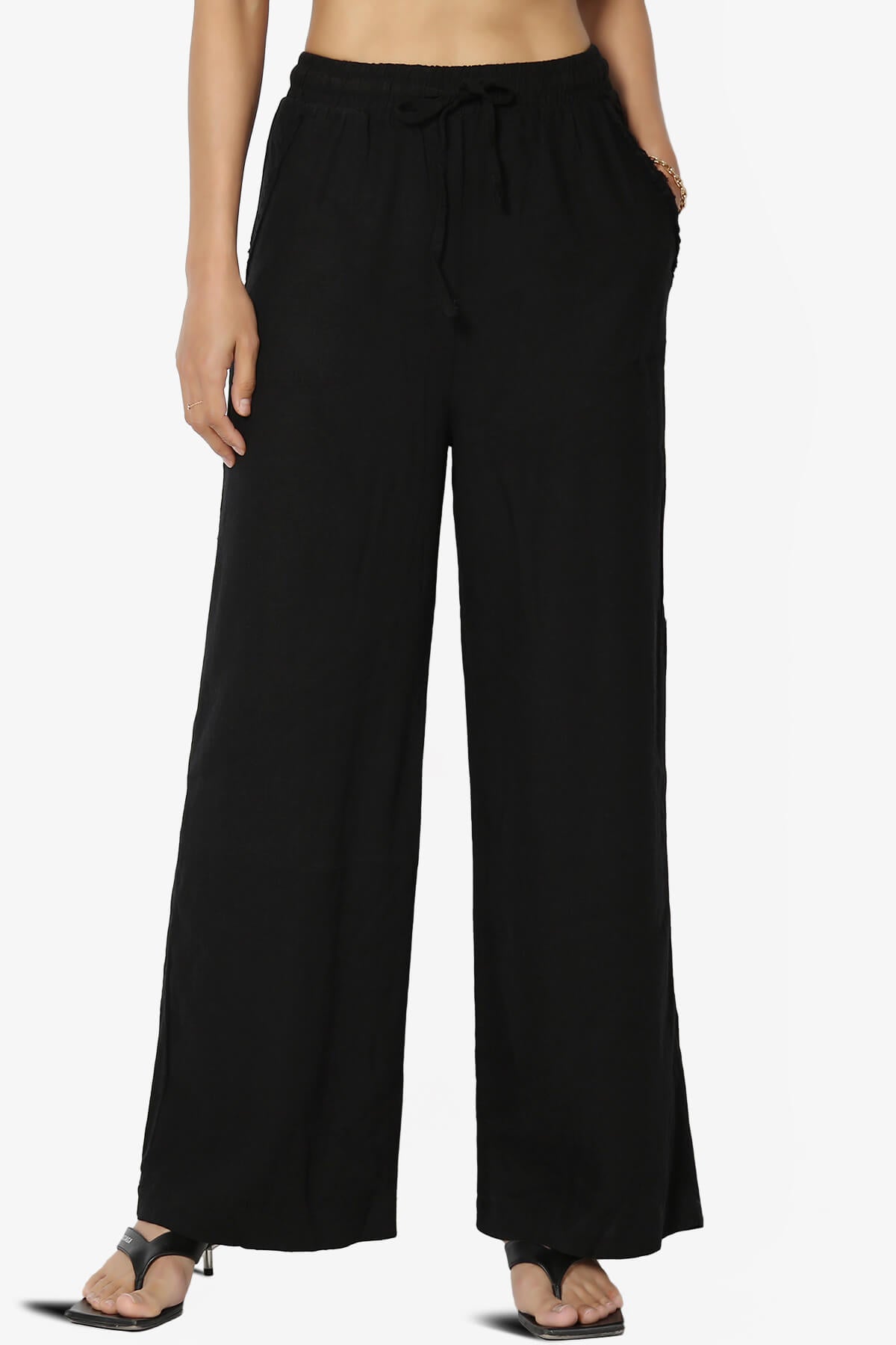 Jessica Drawstring Linen Pants BLACK_1