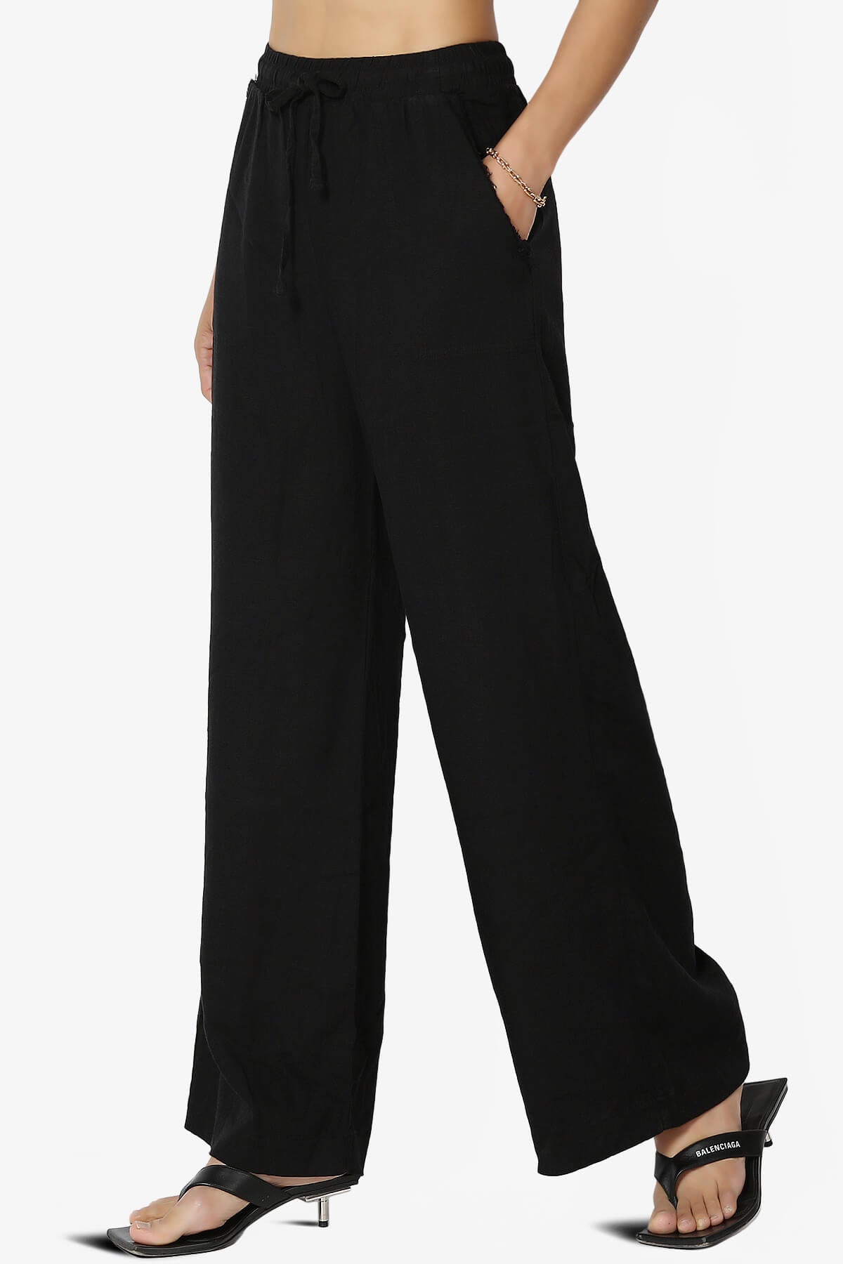 Jessica Drawstring Linen Pants BLACK_3