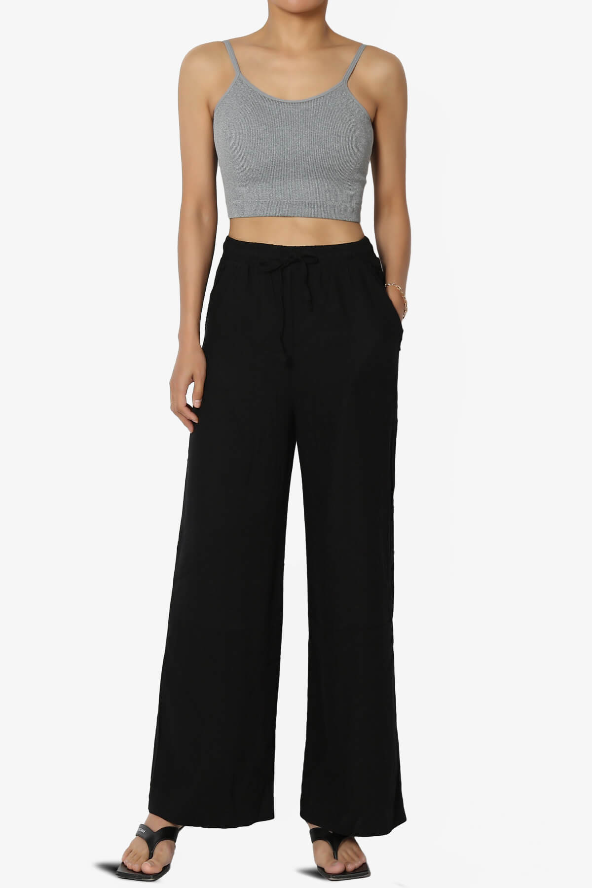 Jessica Drawstring Linen Pants BLACK_6