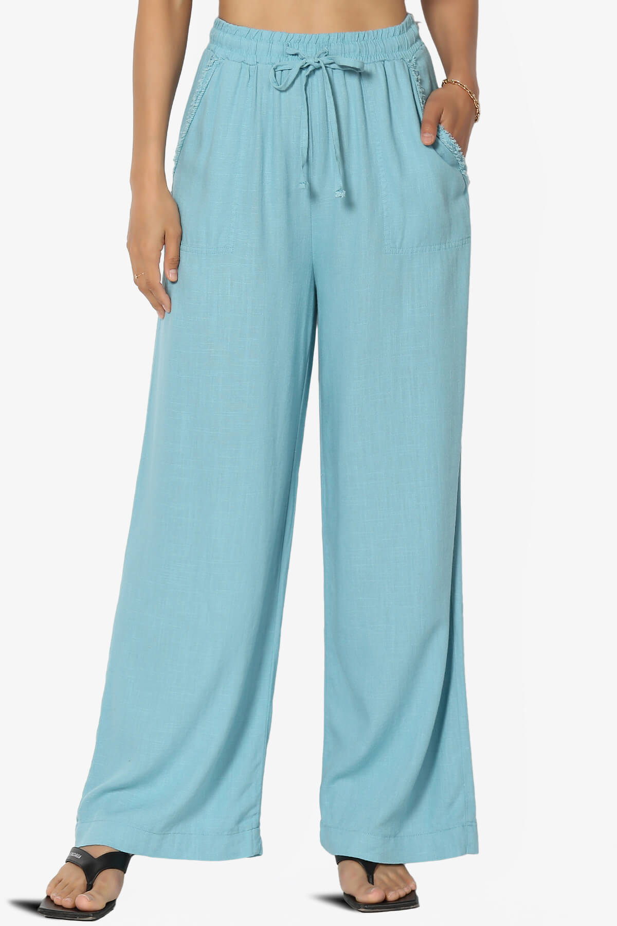 Jessica Drawstring Linen Pants DUSTY TEAL_1