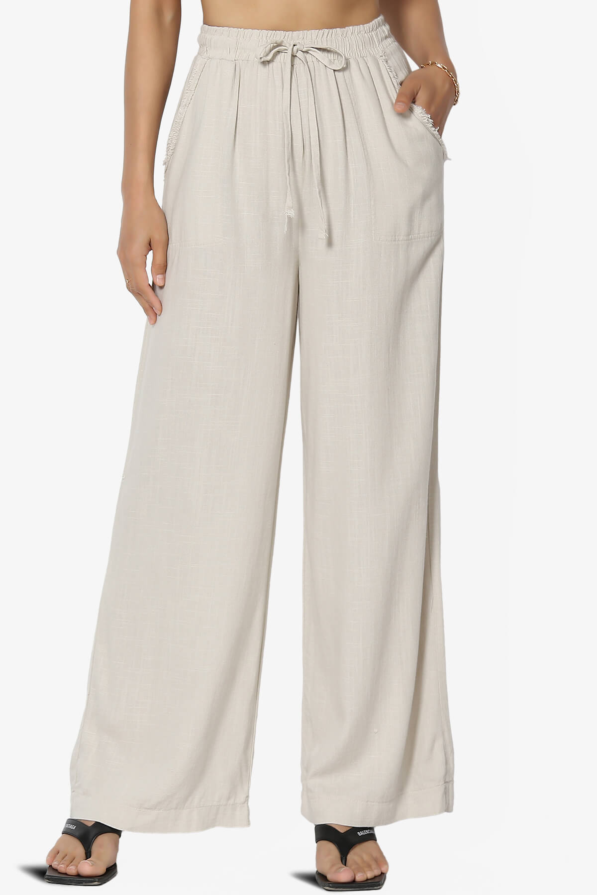 Jessica Drawstring Linen Pants SAND BEIGE_1