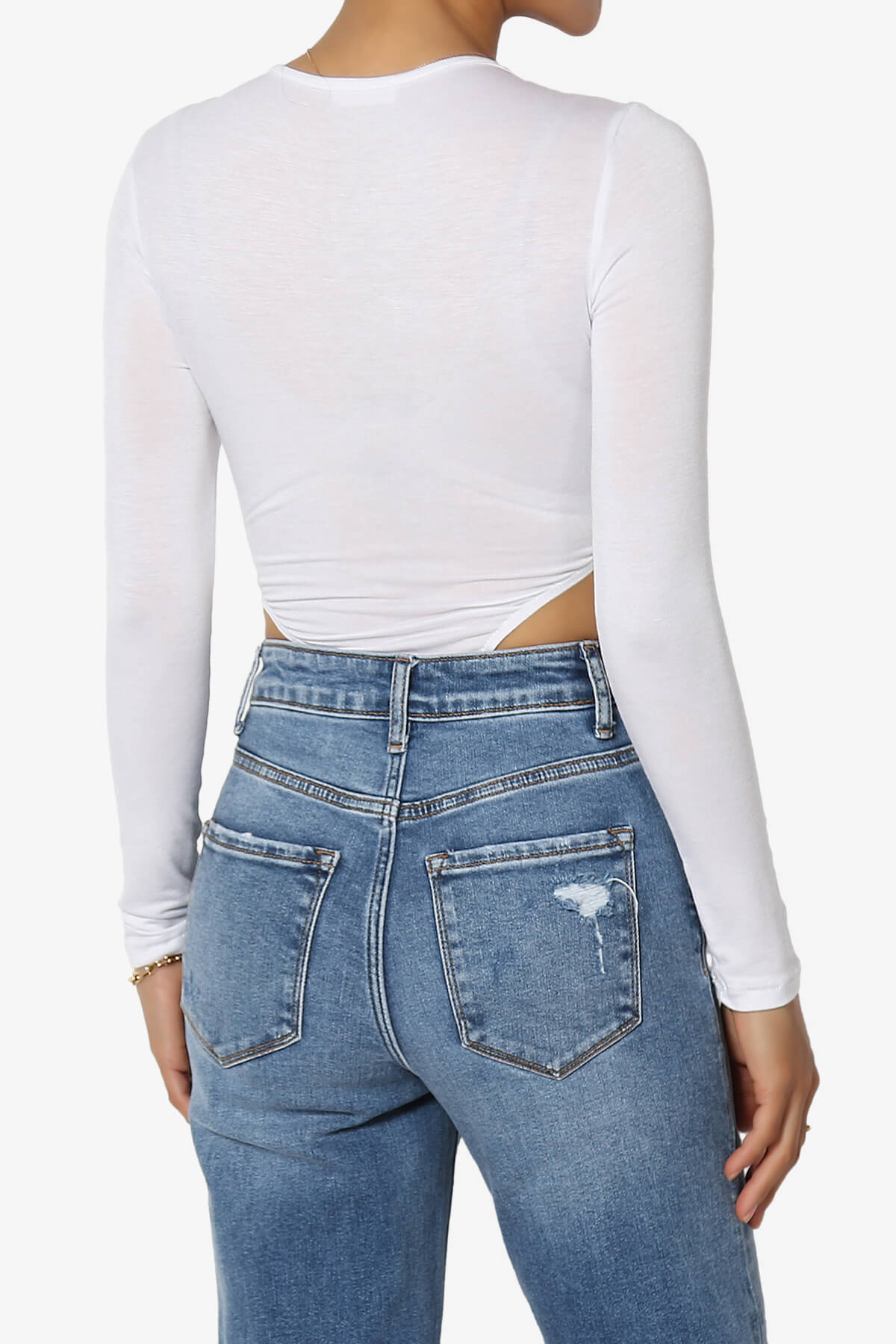 Jones Long Sleeve Zip Front High Cut Bodysuit WHITE_2