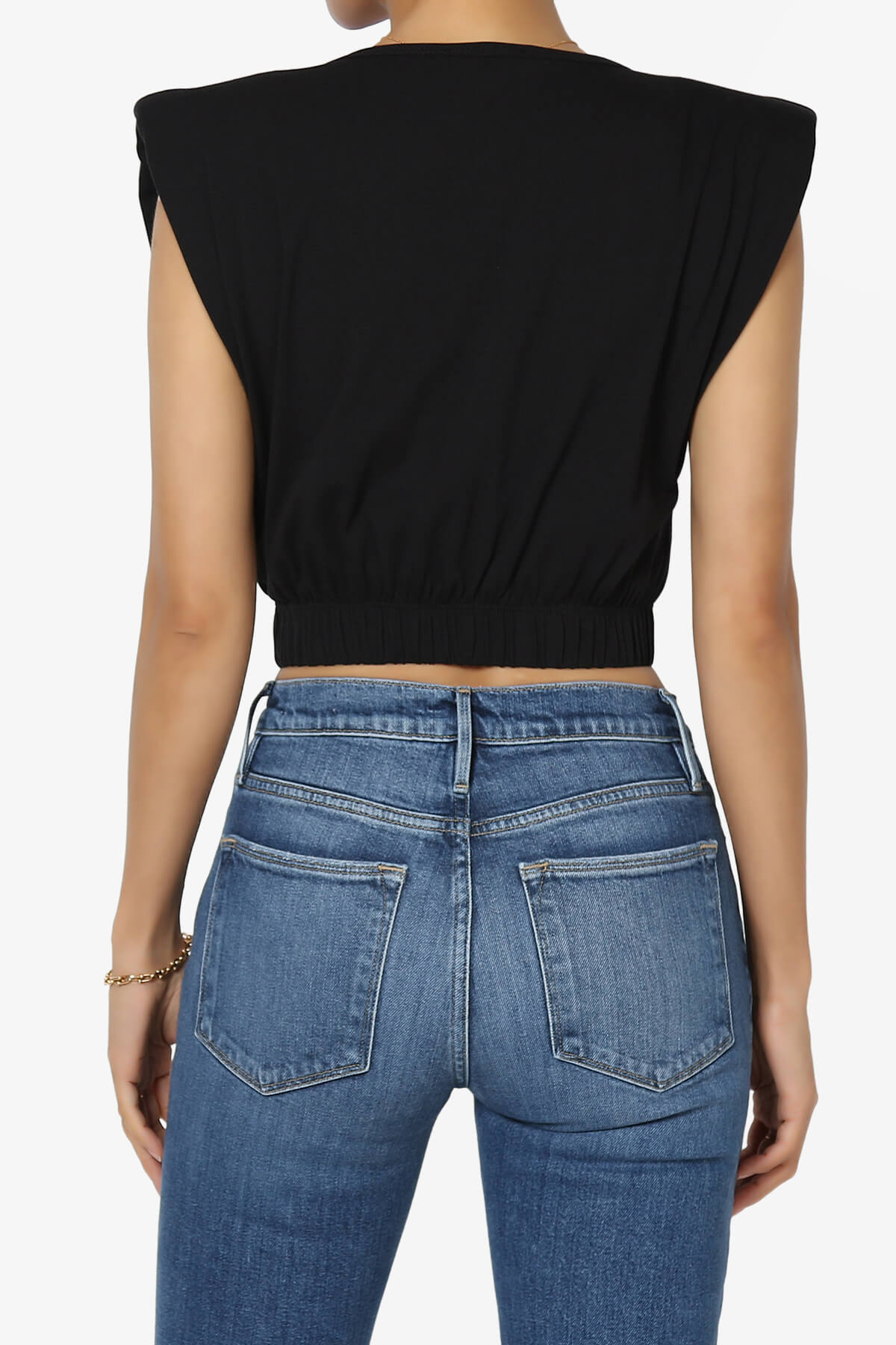 Kali Padded Shoulder Crop Tank Top BLACK_2