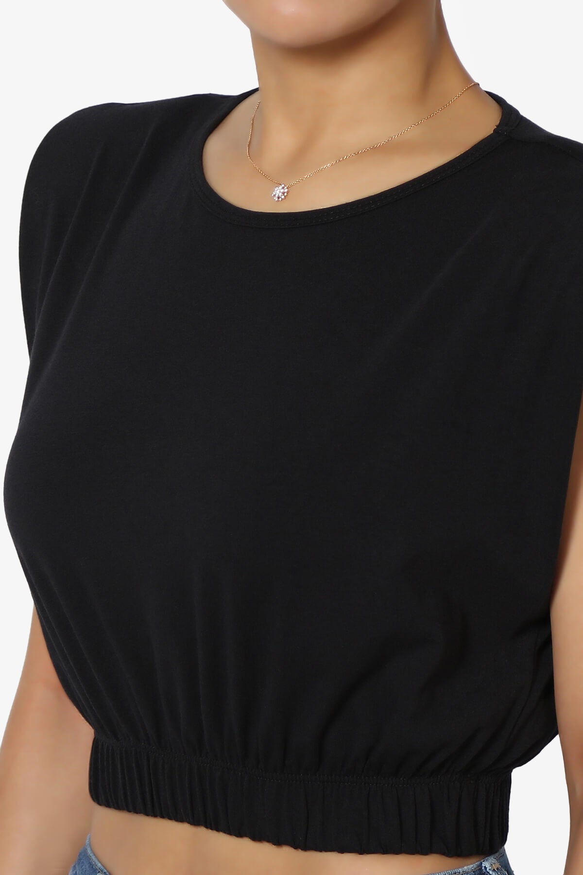 Kali Padded Shoulder Crop Tank Top BLACK_5
