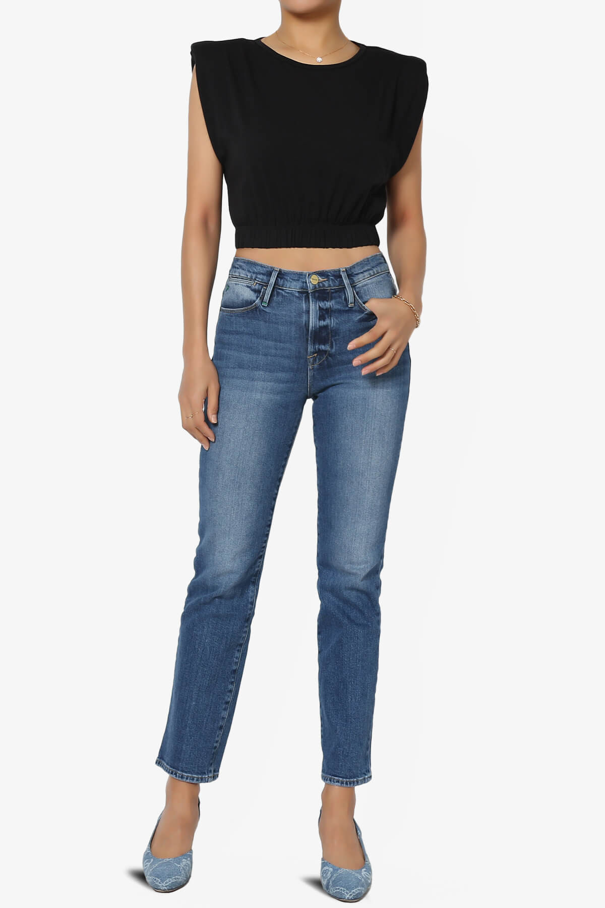 Kali Padded Shoulder Crop Tank Top BLACK_6