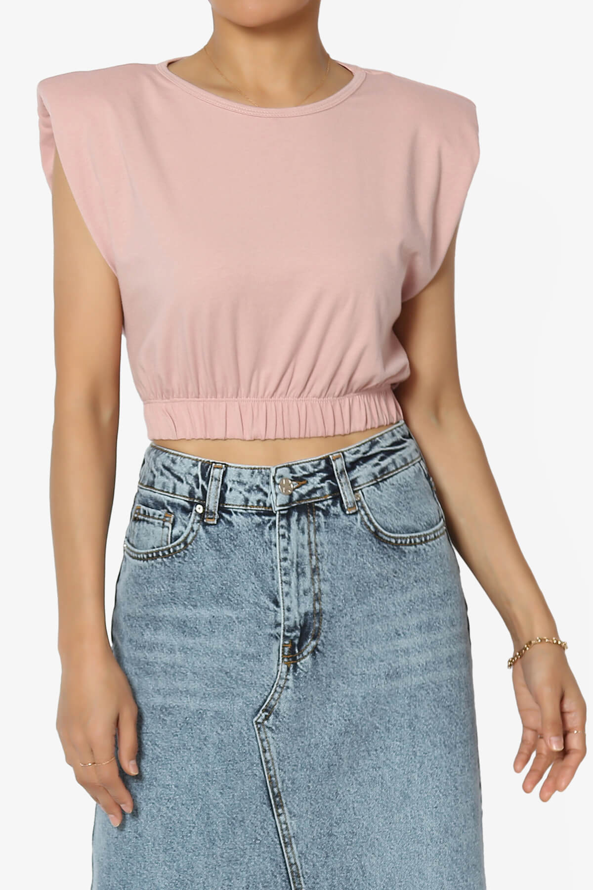 Kali Padded Shoulder Crop Tank Top LIGHT ROSE_1