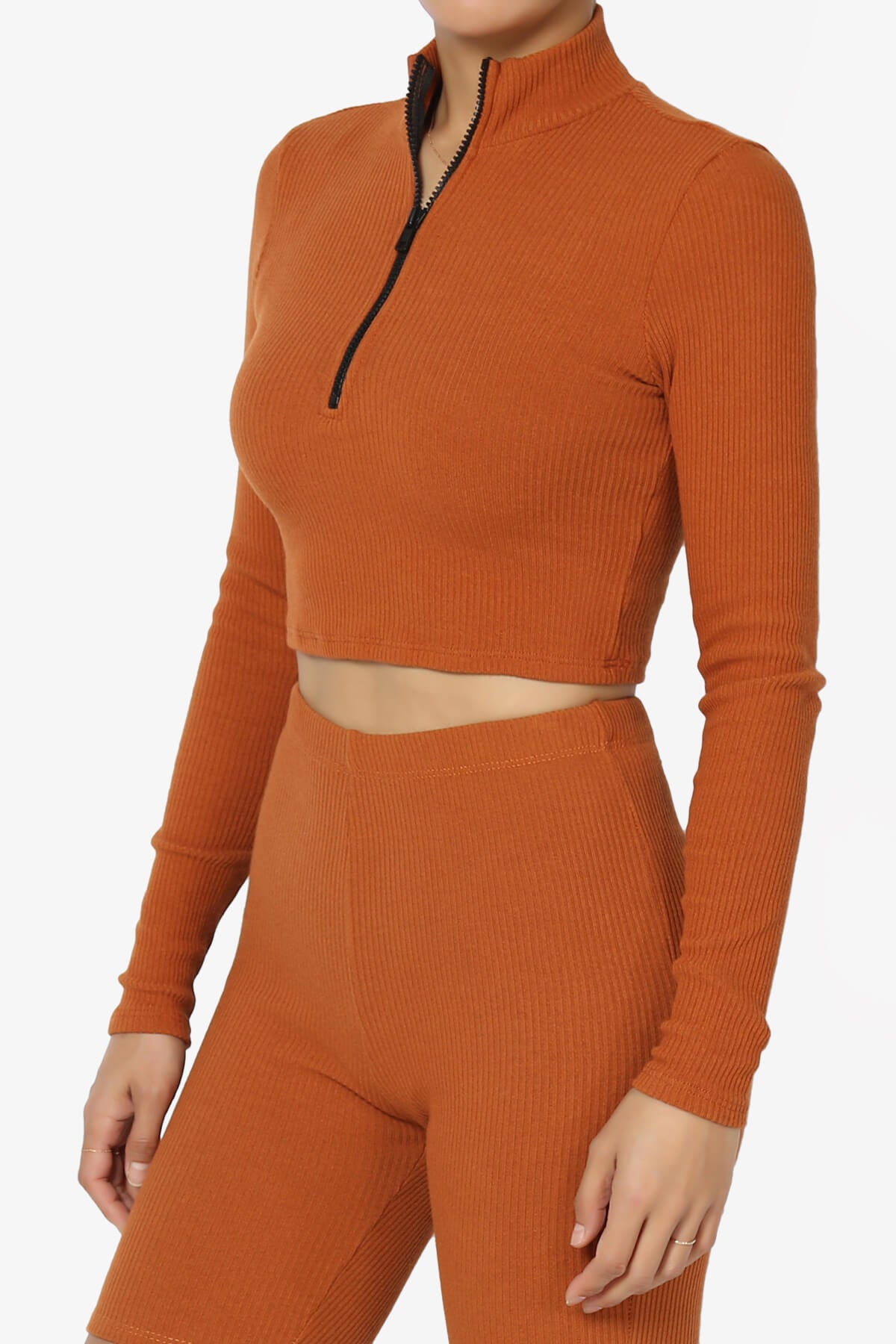 Kandace Zipper Mock Neck Crop Top CARAMEL_3