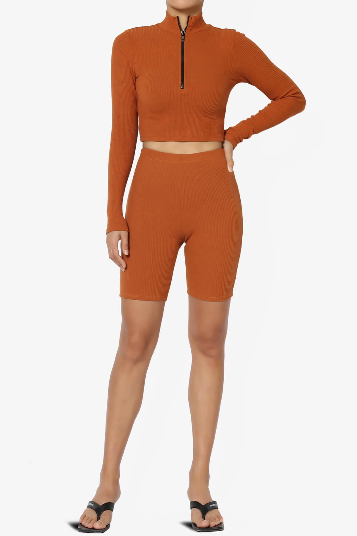 Kandace Zipper Mock Neck Crop Top CARAMEL_6