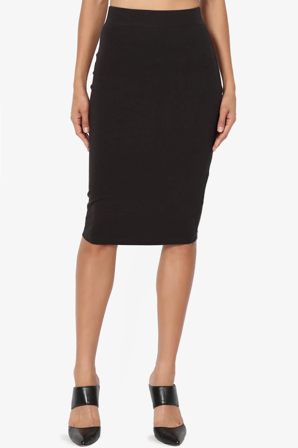 Karan Cotton Midi Pencil Skirt BLACK_1